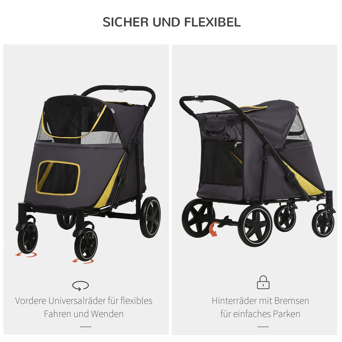 Dog Stroller, Dog Stroller With Cushion, Foldable Cat Stroller With Mesh Window, Safety Leashes, Side Pocket, Oxford Fabric, Dark Gray