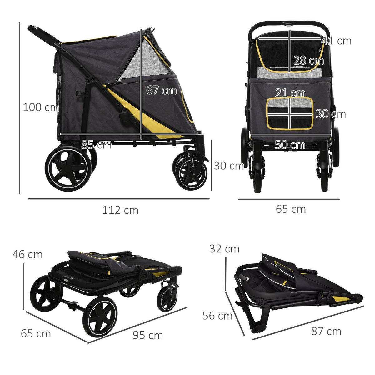 Dog Stroller, Dog Stroller With Cushion, Foldable Cat Stroller With Mesh Window, Safety Leashes, Side Pocket, Oxford Fabric, Dark Gray