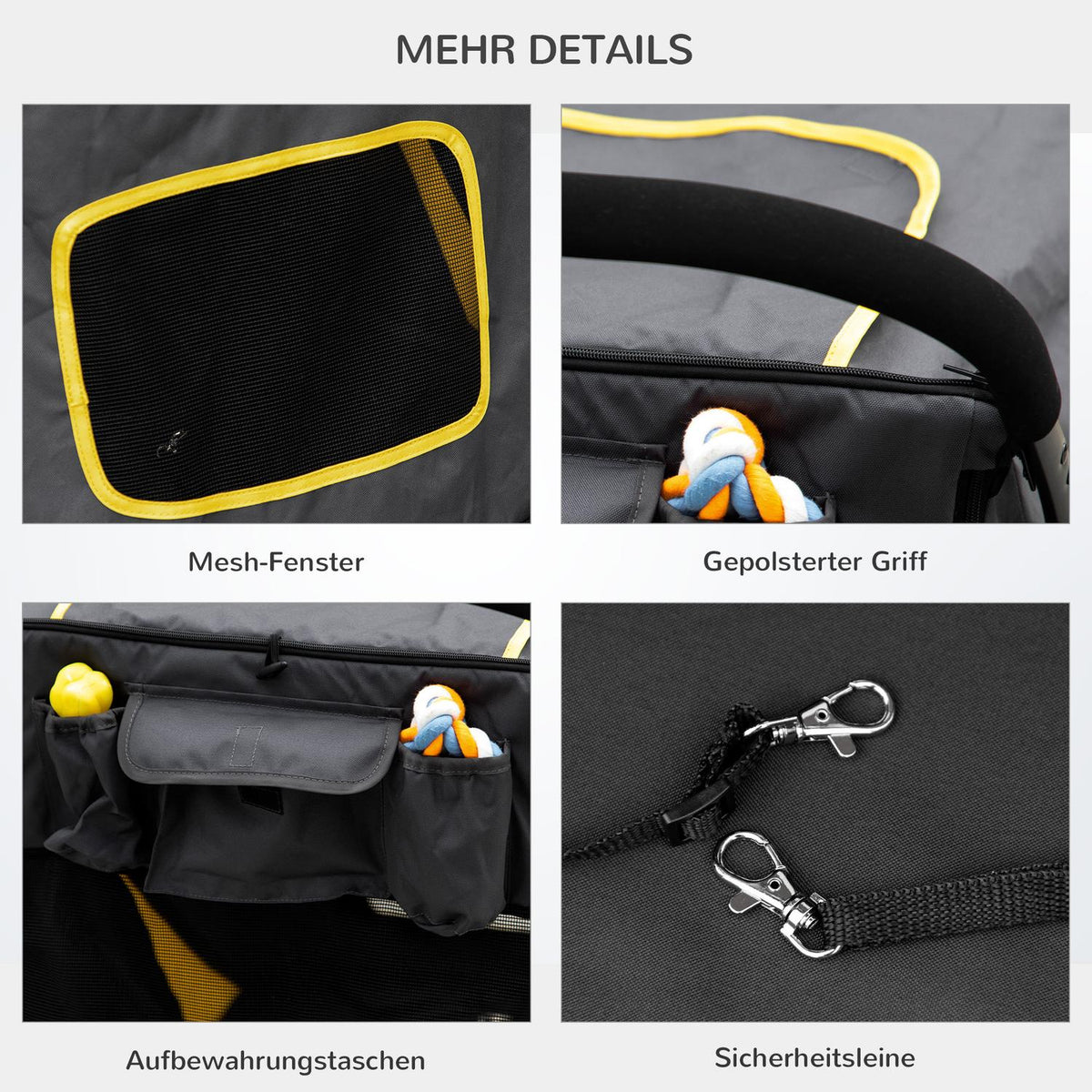 Dog Stroller, Dog Stroller With Cushion, Foldable Cat Stroller With Mesh Window, Safety Leashes, Side Pocket, Oxford Fabric, Dark Gray