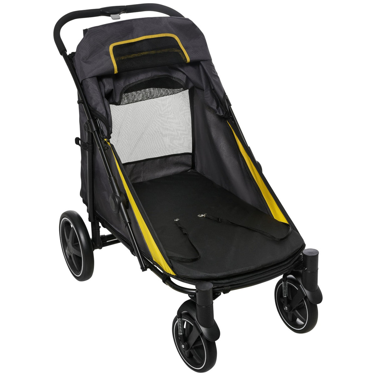 Dog Stroller, Dog Stroller With Cushion, Foldable Cat Stroller With Mesh Window, Safety Leashes, Side Pocket, Oxford Fabric, Dark Gray