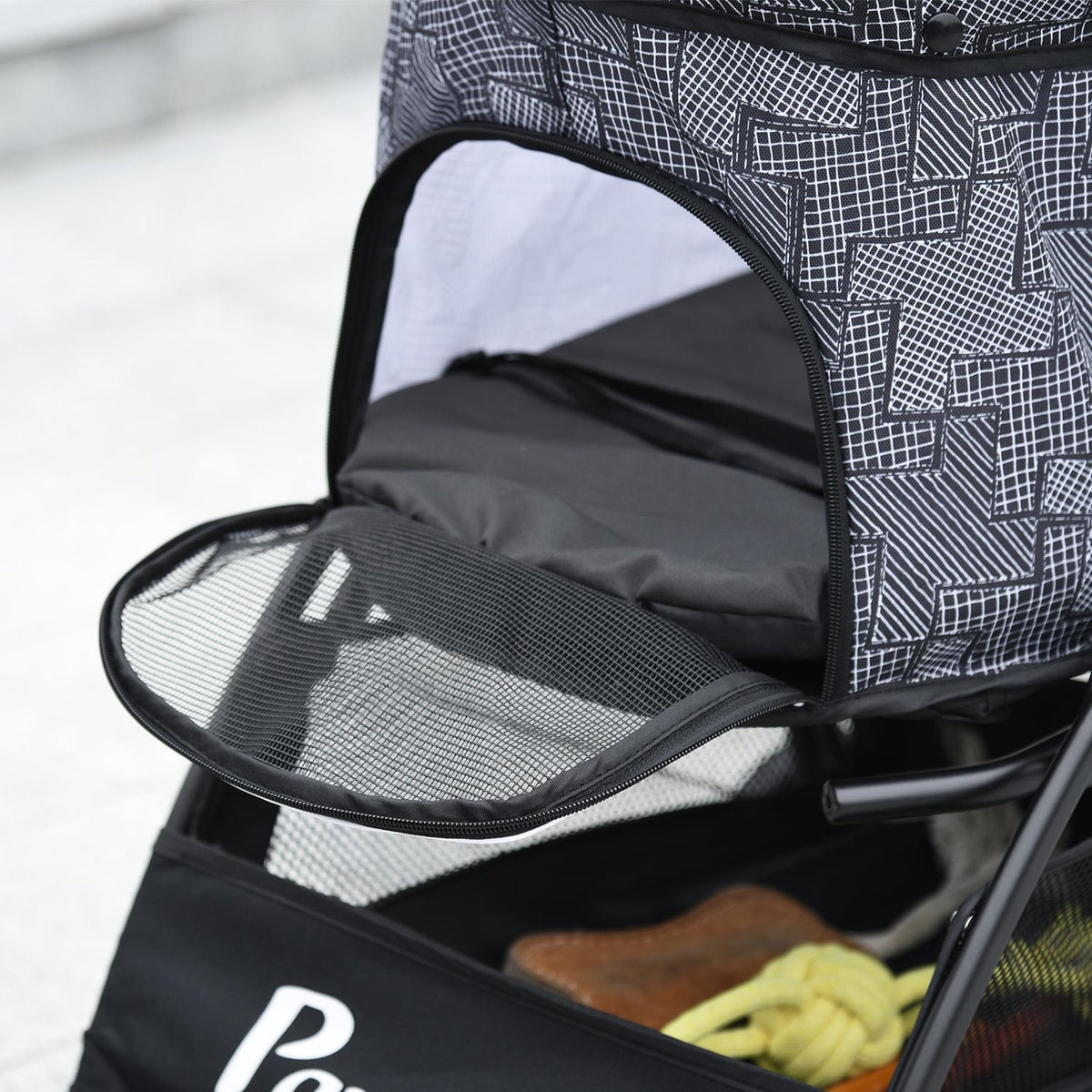 Dog Stroller, Foldable Dog Stroller, Dog Trolley With Cushion, Cat Stroller, Cat Stroller With 4 Wheels, Mesh Window, Storage Space, Oxford Cloth, Black