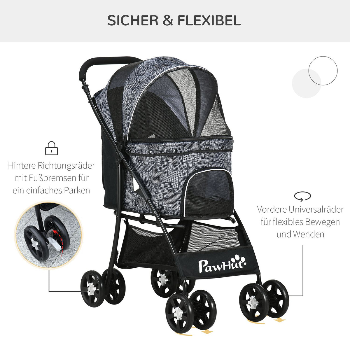 Dog Stroller, Foldable Dog Stroller, Dog Trolley With Cushion, Cat Stroller, Cat Stroller With 4 Wheels, Mesh Window, Storage Space, Oxford Cloth, Black
