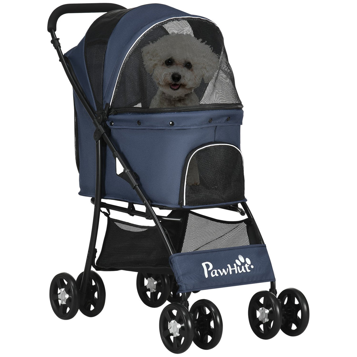Dog Stroller Foldable Dog Stroller With Cushion, 4 Wheels, Mesh Window, For Small Dogs And Cats, 600D Oxford