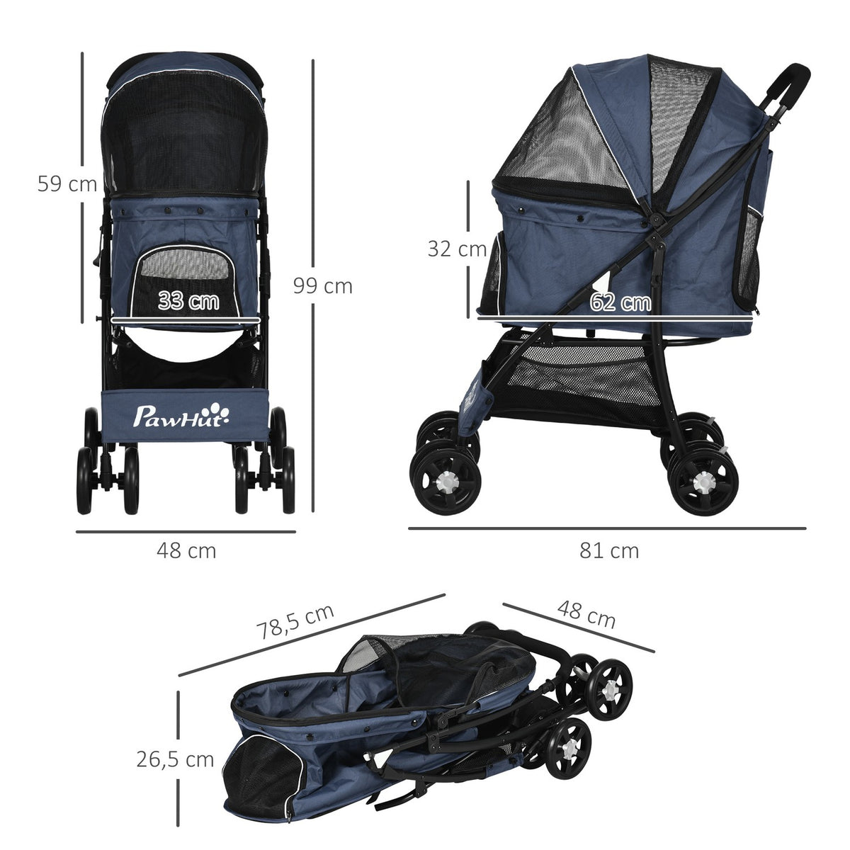 Dog Stroller Foldable Dog Stroller With Cushion, 4 Wheels, Mesh Window, For Small Dogs And Cats, 600D Oxford