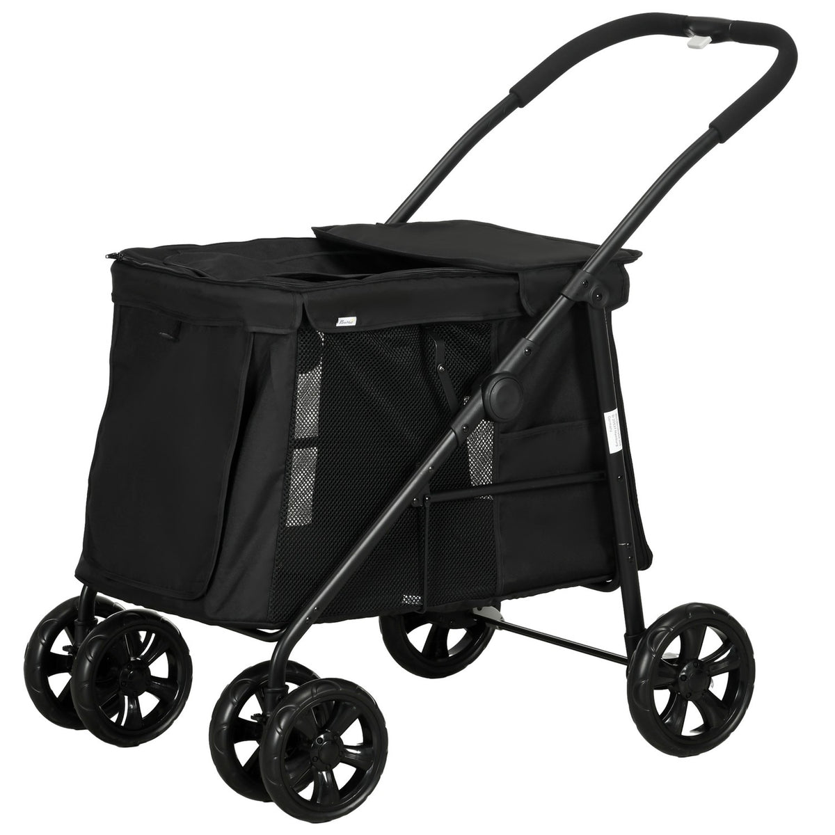 Dog Stroller Folding Dog Stroller With Side Pockets Mesh Window For Small Medium Dogs Up To 20Kg Oxford Fabric Black
