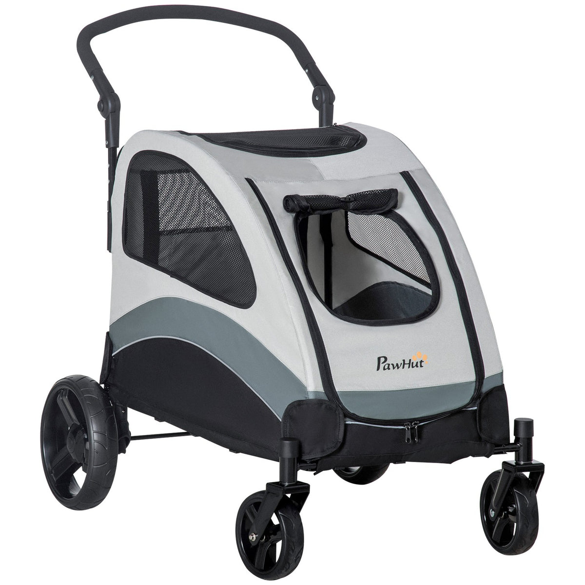 Dog Stroller Versatile Dog Stroller With 4 Wheels, Mesh Window, Side Pocket, Foldable, For Small/Medium Dogs & Cats, Oxford Cloth, Grey+Black, 107X67X102Cm