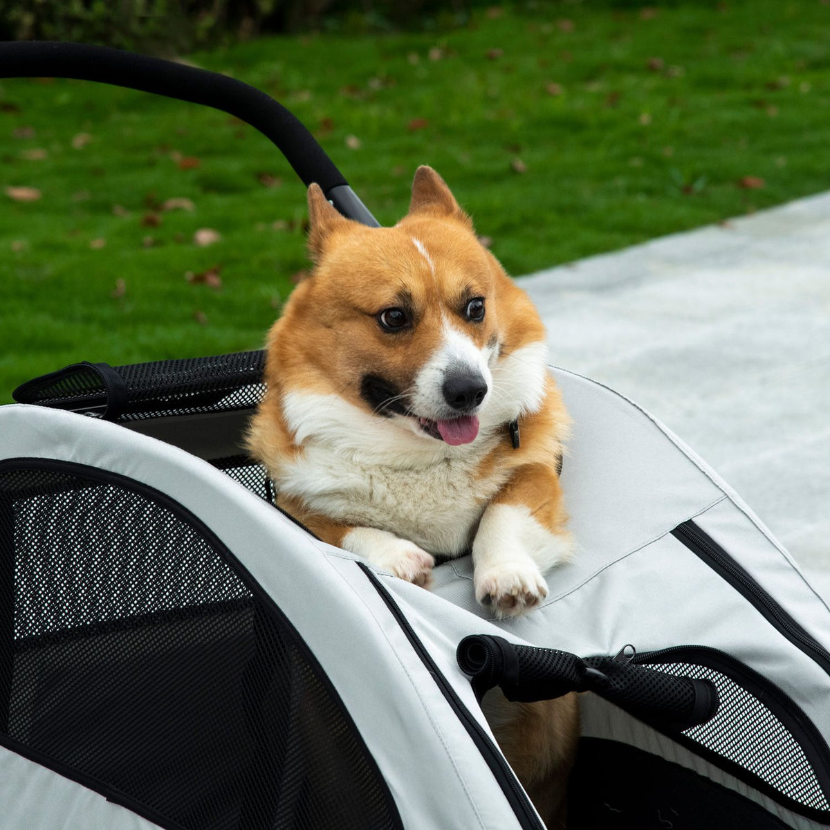 Dog Stroller Versatile Dog Stroller With 4 Wheels, Mesh Window, Side Pocket, Foldable, For Small/Medium Dogs & Cats, Oxford Cloth, Grey+Black, 107X67X102Cm