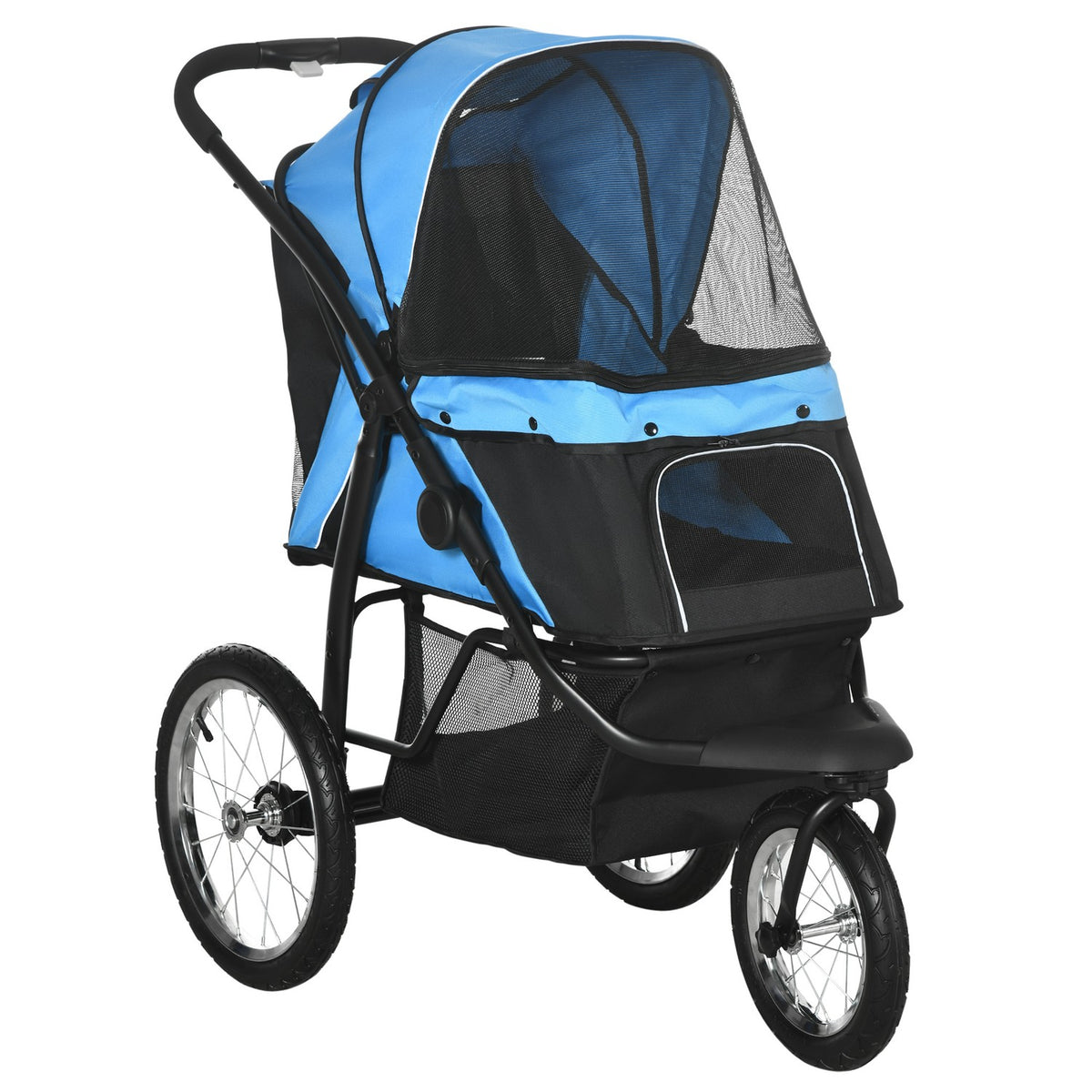 Dog Stroller With Reflectors, Foldable, Storage Basket, Sun Protection, Mesh Window, Oxford, Blue
