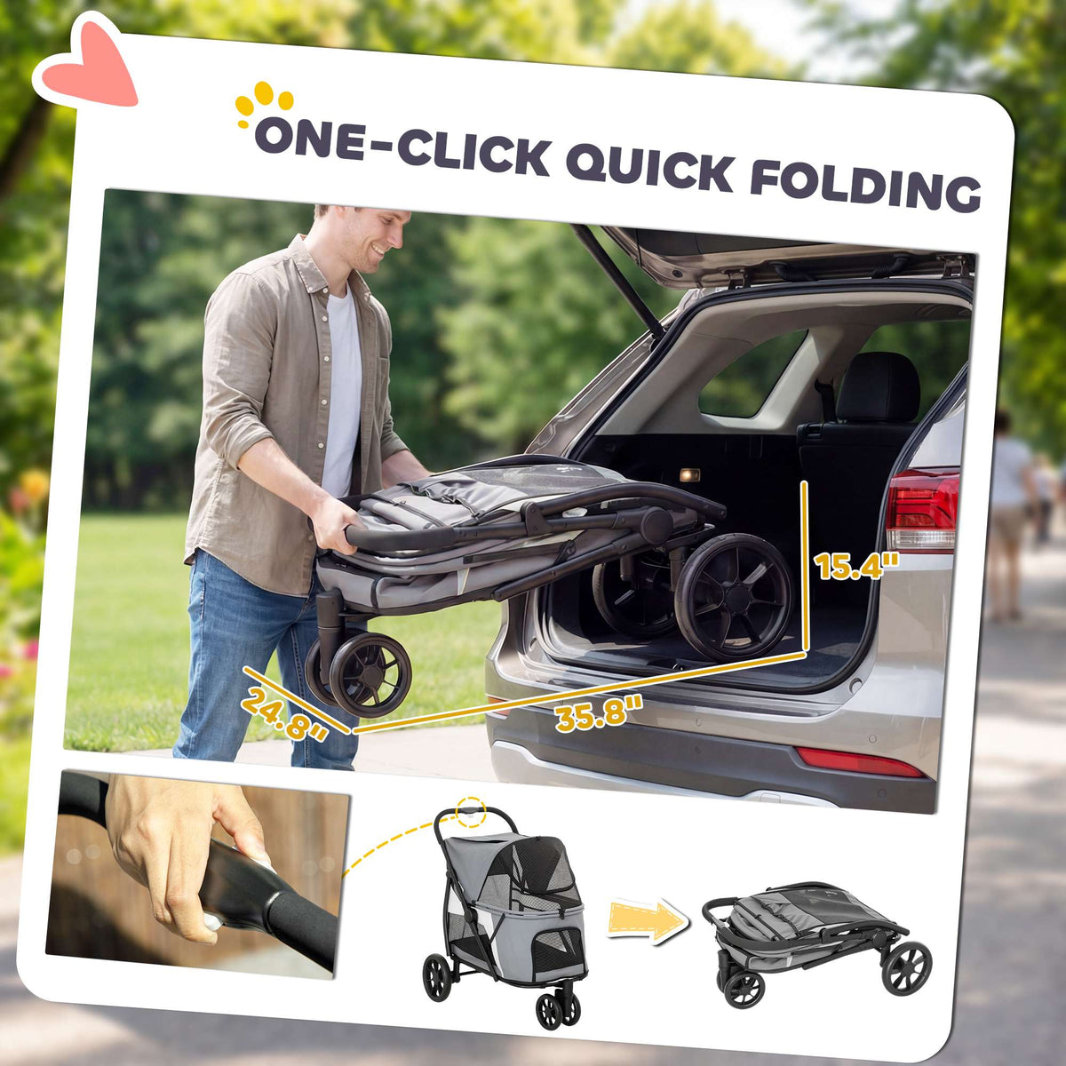 Dog Stroller with All-Terrain Wheels, Foldable, 20kg Capacity