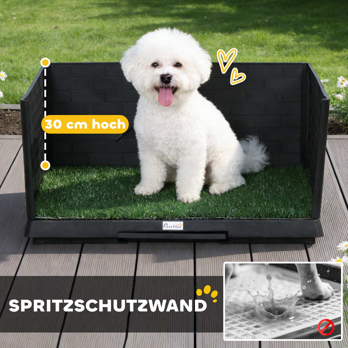 Dog Toilet with Artificial Grass, High Walls, Drainage, 75x51 cm