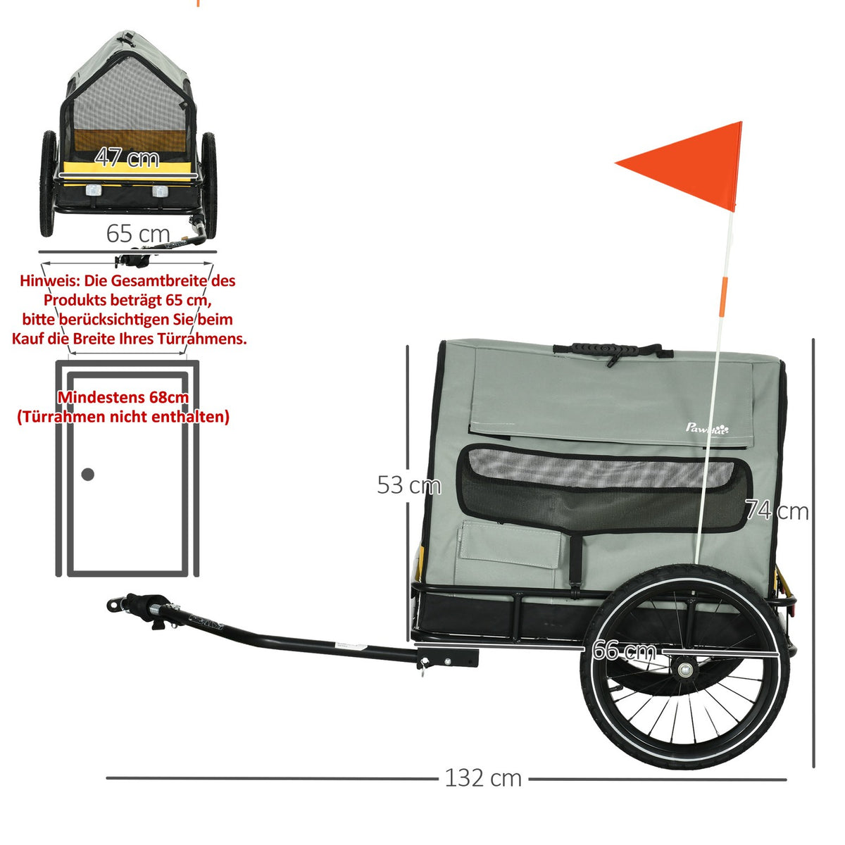 Dog Trailer 3-In-1 Pet House & Cargo Trailer, Dog Bike Trailer With Reflectors For Small Dogs Up To 10 Kg, Oxford, Grey