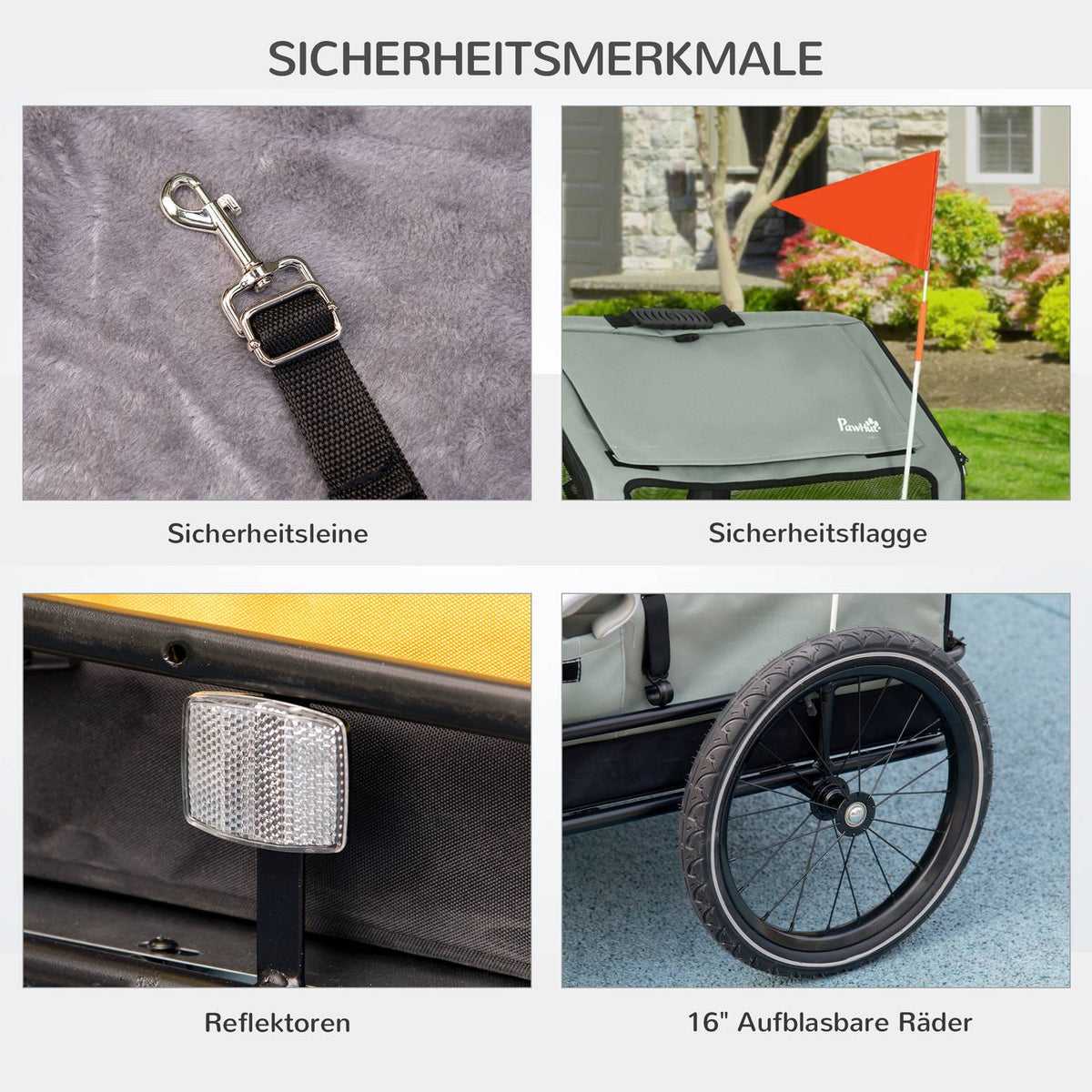 Dog Trailer 3-In-1 Pet House & Cargo Trailer, Dog Bike Trailer With Reflectors For Small Dogs Up To 10 Kg, Oxford, Grey