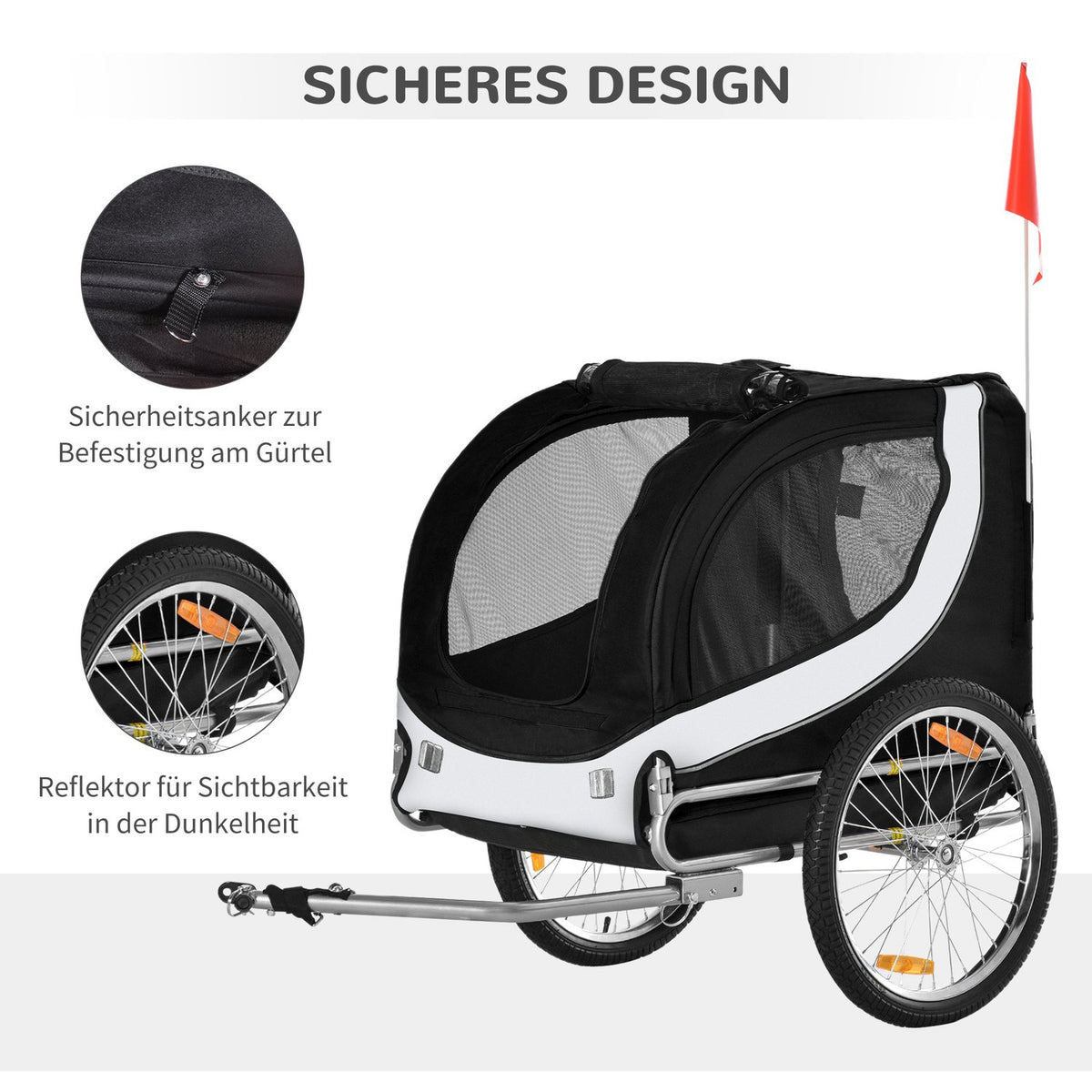 Dog Trailer Bicycle Trailer Dog Transporter Bicycle White+Black 130X73X90Cm