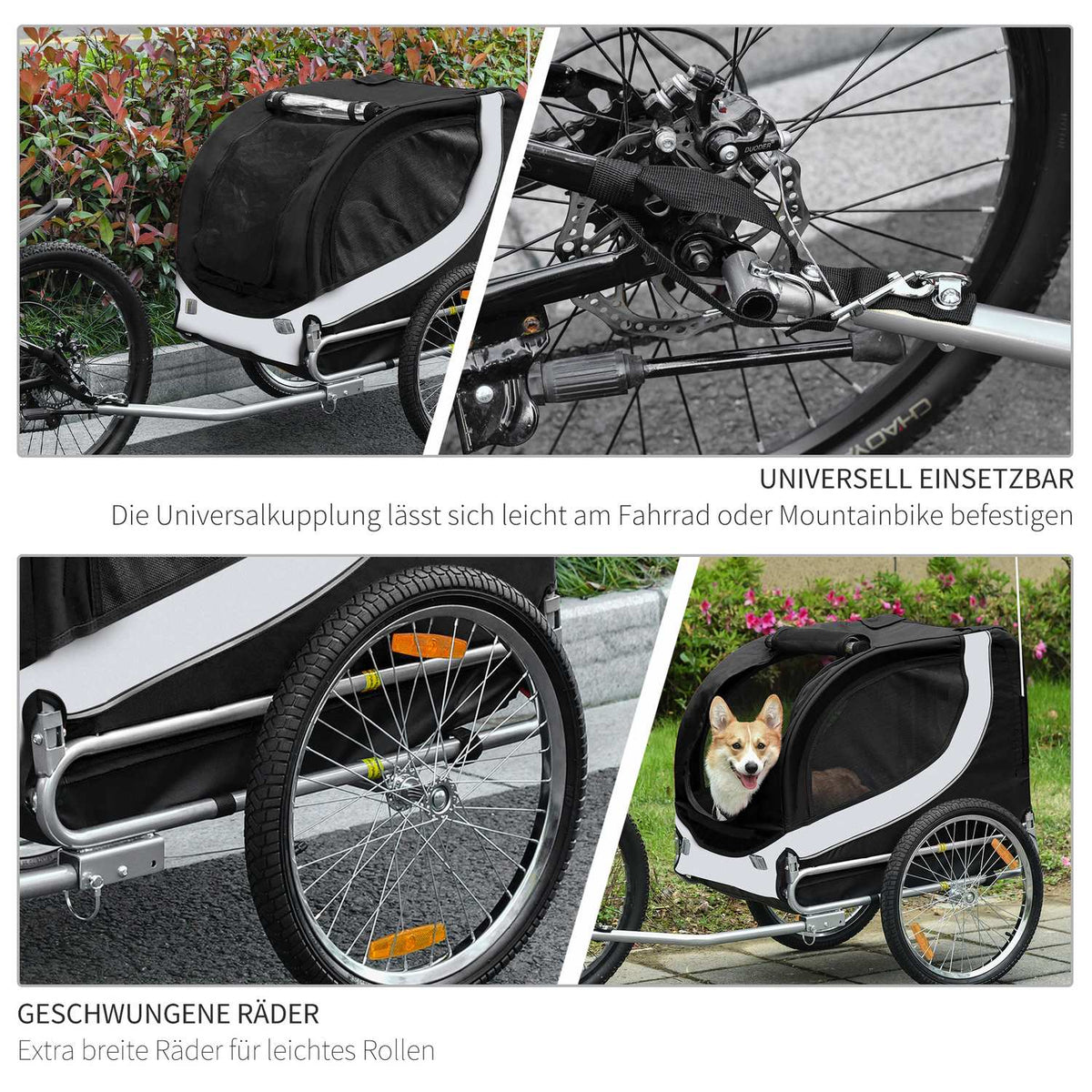 Dog Trailer Bicycle Trailer Dog Transporter Bicycle White+Black 130X73X90Cm