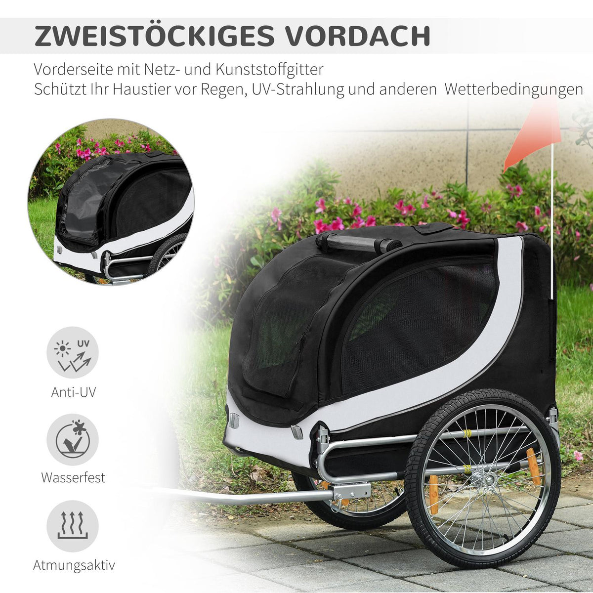 Dog Trailer Bicycle Trailer Dog Transporter Bicycle White+Black 130X73X90Cm