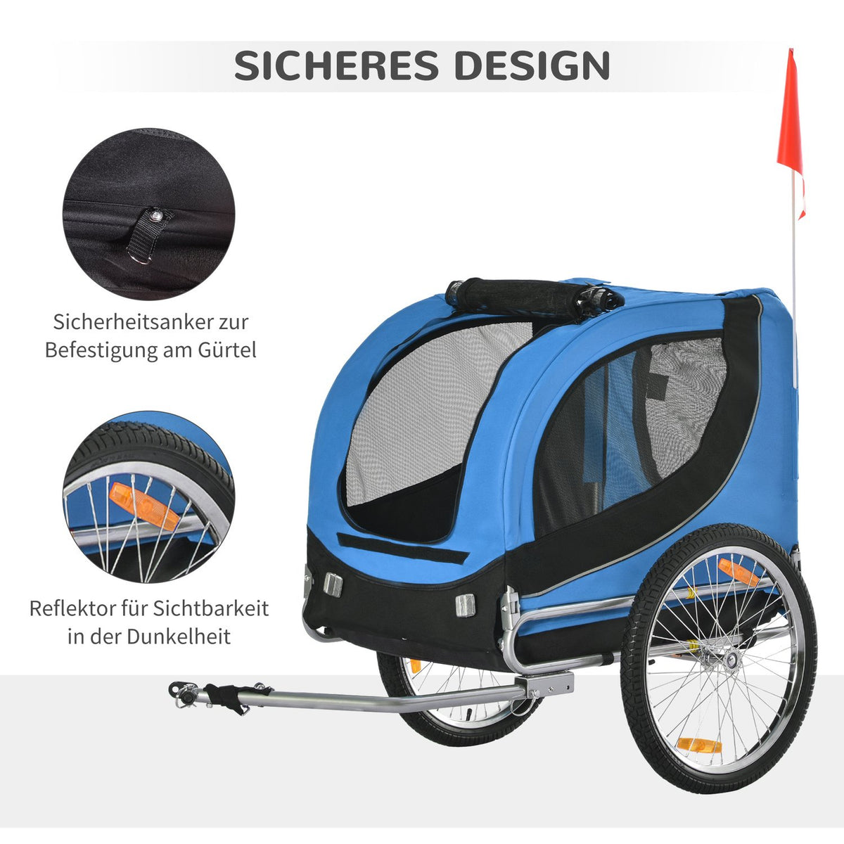 Dog Trailer Bicycle Trailer Dog Transporter, Dog Bicycle Trailer, Blue+Black, 130X73X90Cm