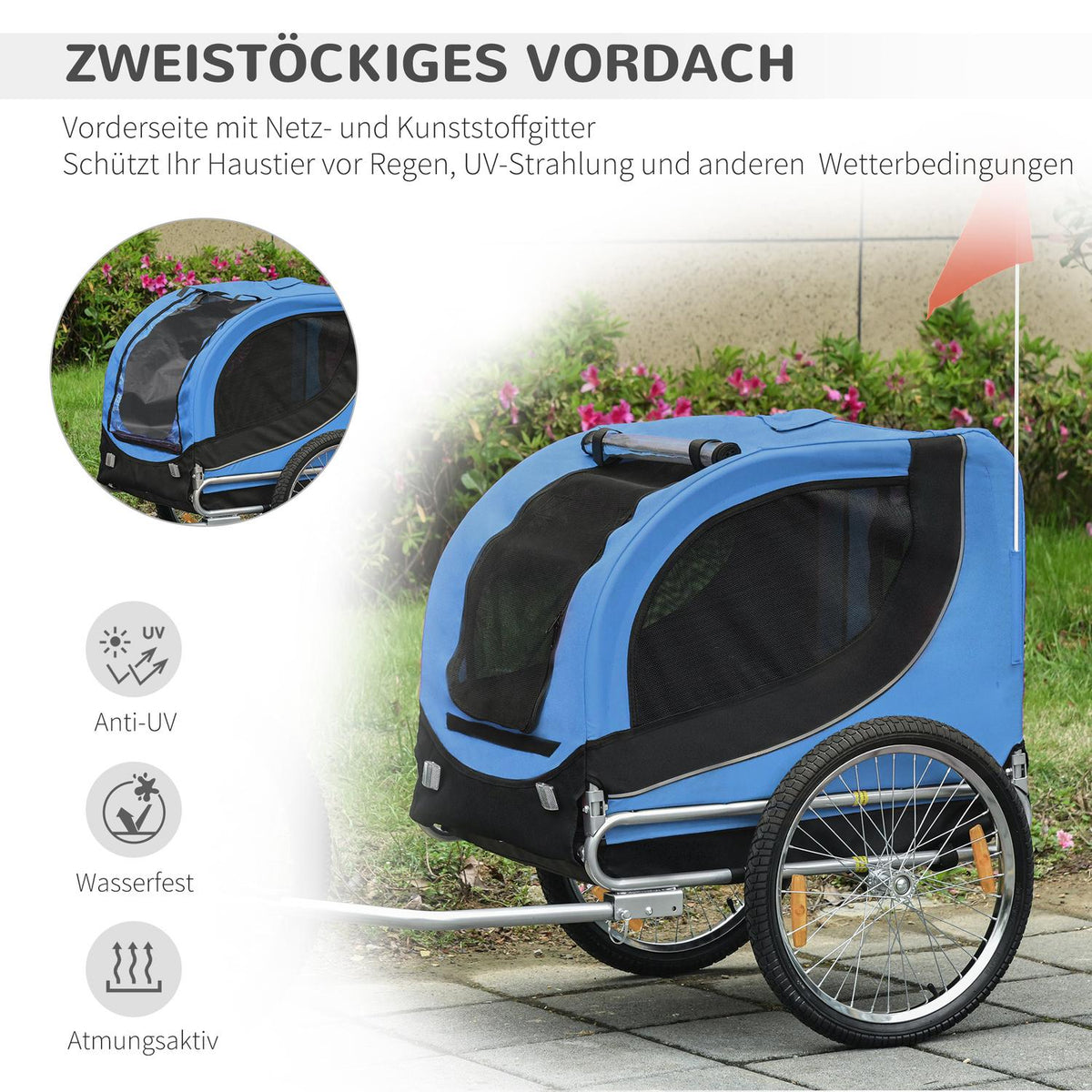 Dog Trailer Bicycle Trailer Dog Transporter, Dog Bicycle Trailer, Blue+Black, 130X73X90Cm