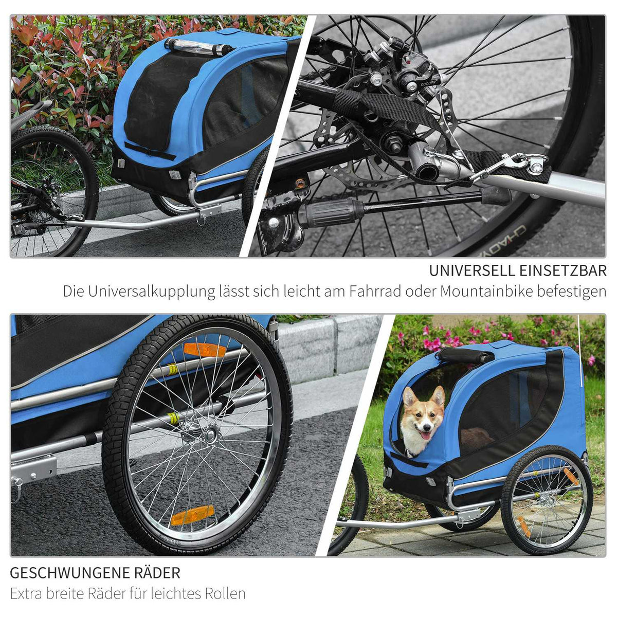 Dog Trailer Bicycle Trailer Dog Transporter, Dog Bicycle Trailer, Blue+Black, 130X73X90Cm