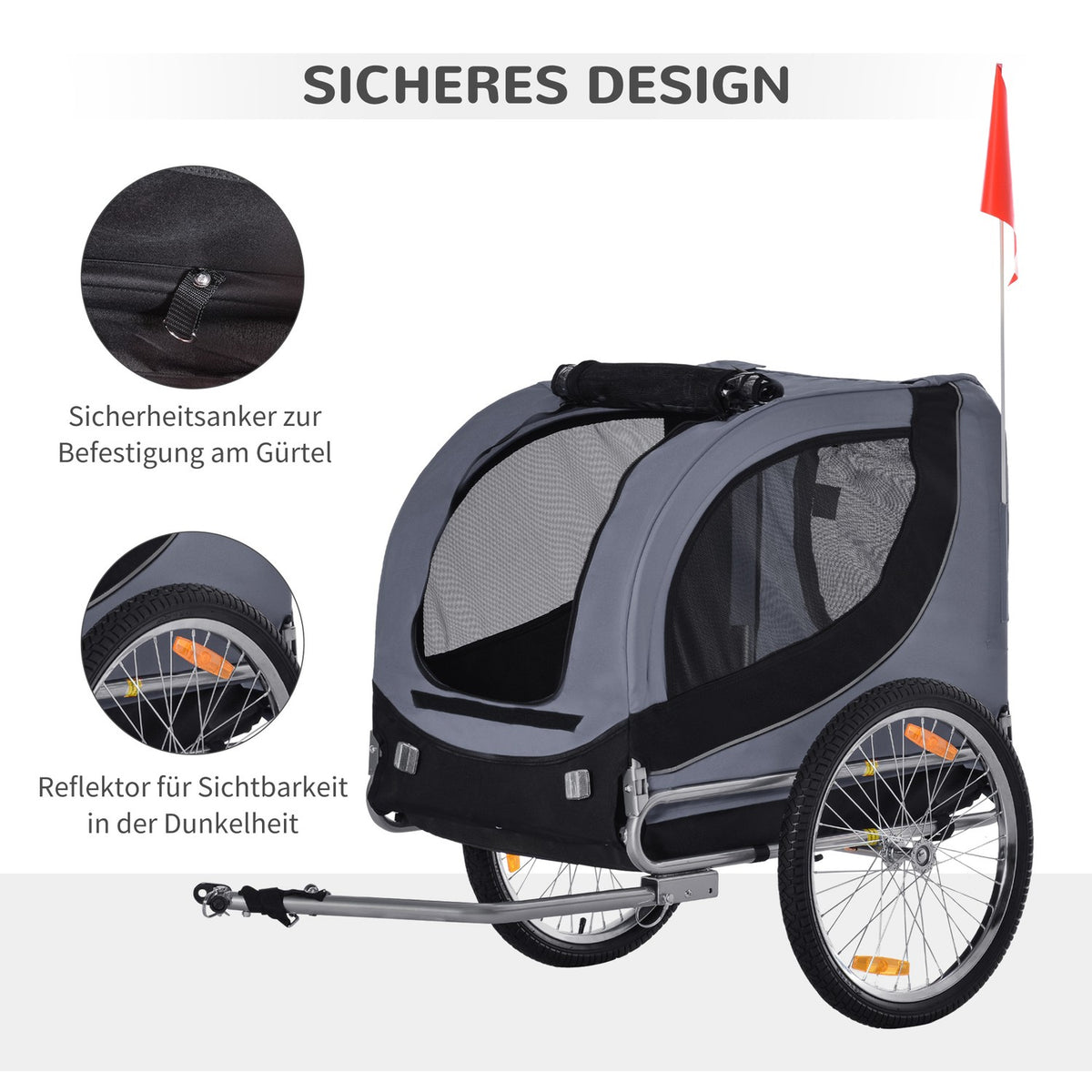 Dog Trailer Bicycle Trailer Dog Transporter Dog Bicycle Trailer Gray + Black 130 X 73 X 90 Cm