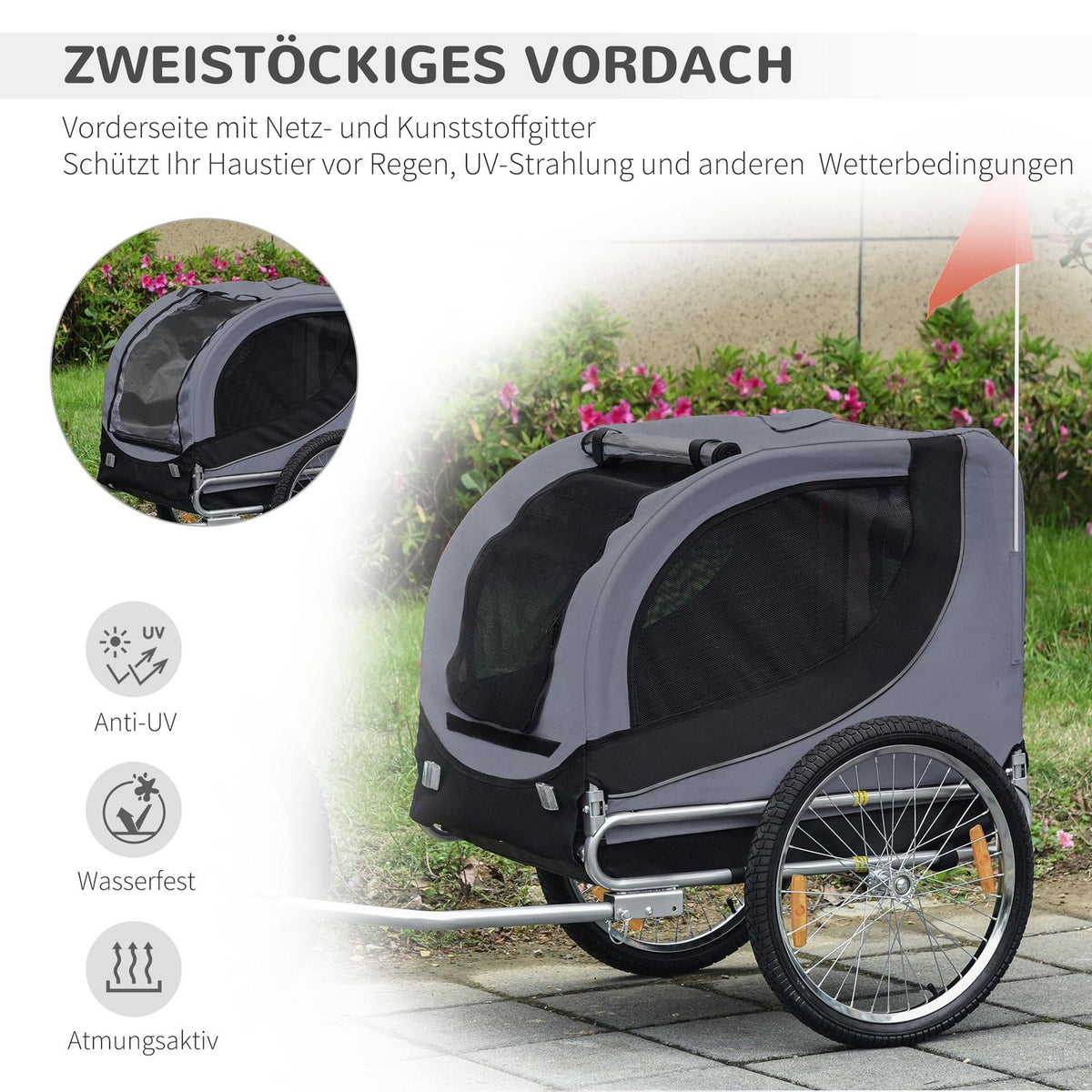 Dog Trailer Bicycle Trailer Dog Transporter Dog Bicycle Trailer Gray + Black 130 X 73 X 90 Cm