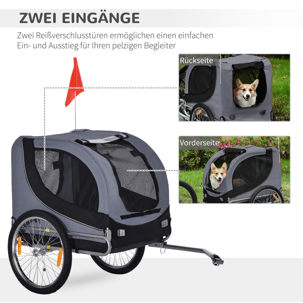 Dog Trailer Bicycle Trailer Dog Transporter Dog Bicycle Trailer Gray + Black 130 X 73 X 90 Cm