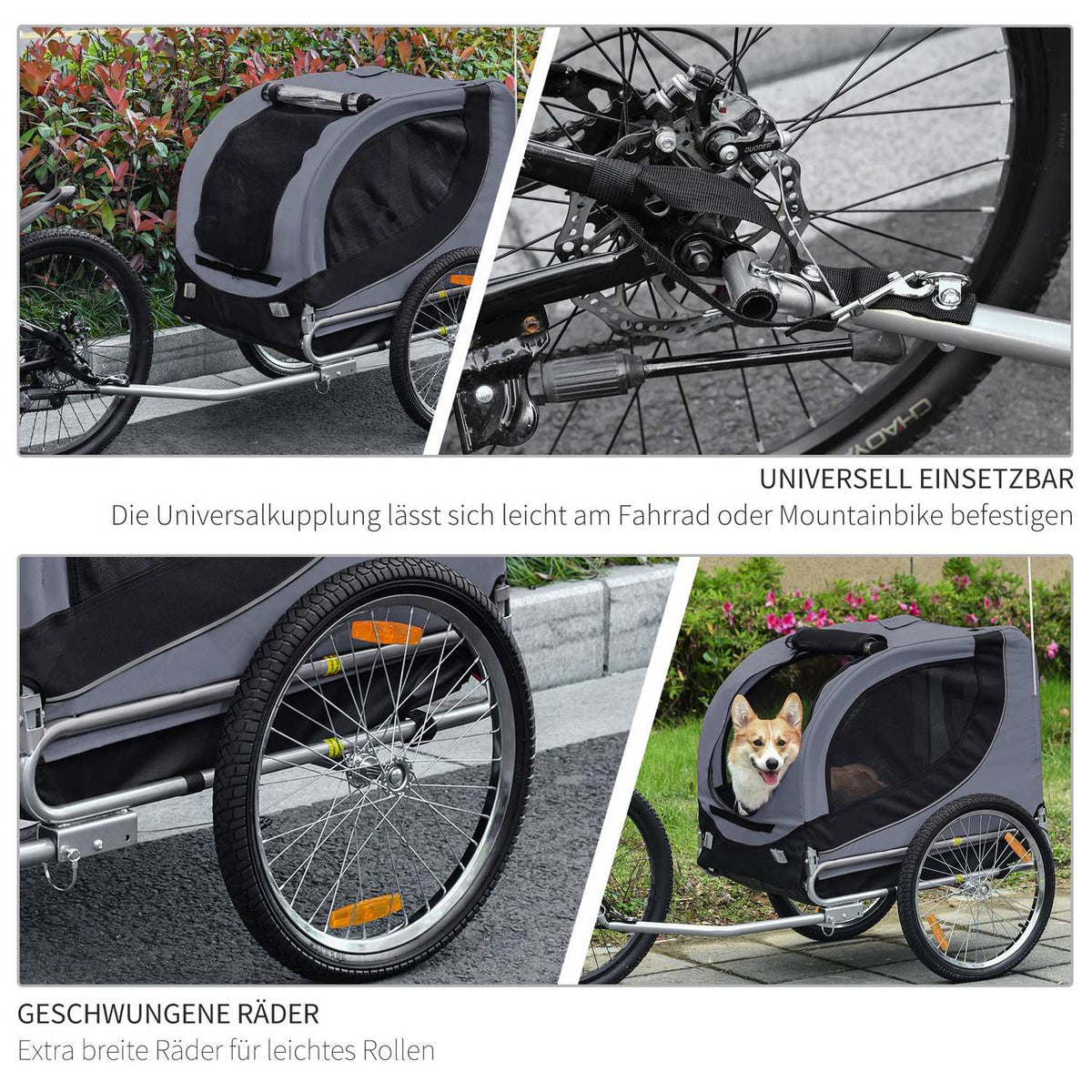 Dog Trailer Bicycle Trailer Dog Transporter Dog Bicycle Trailer Gray + Black 130 X 73 X 90 Cm