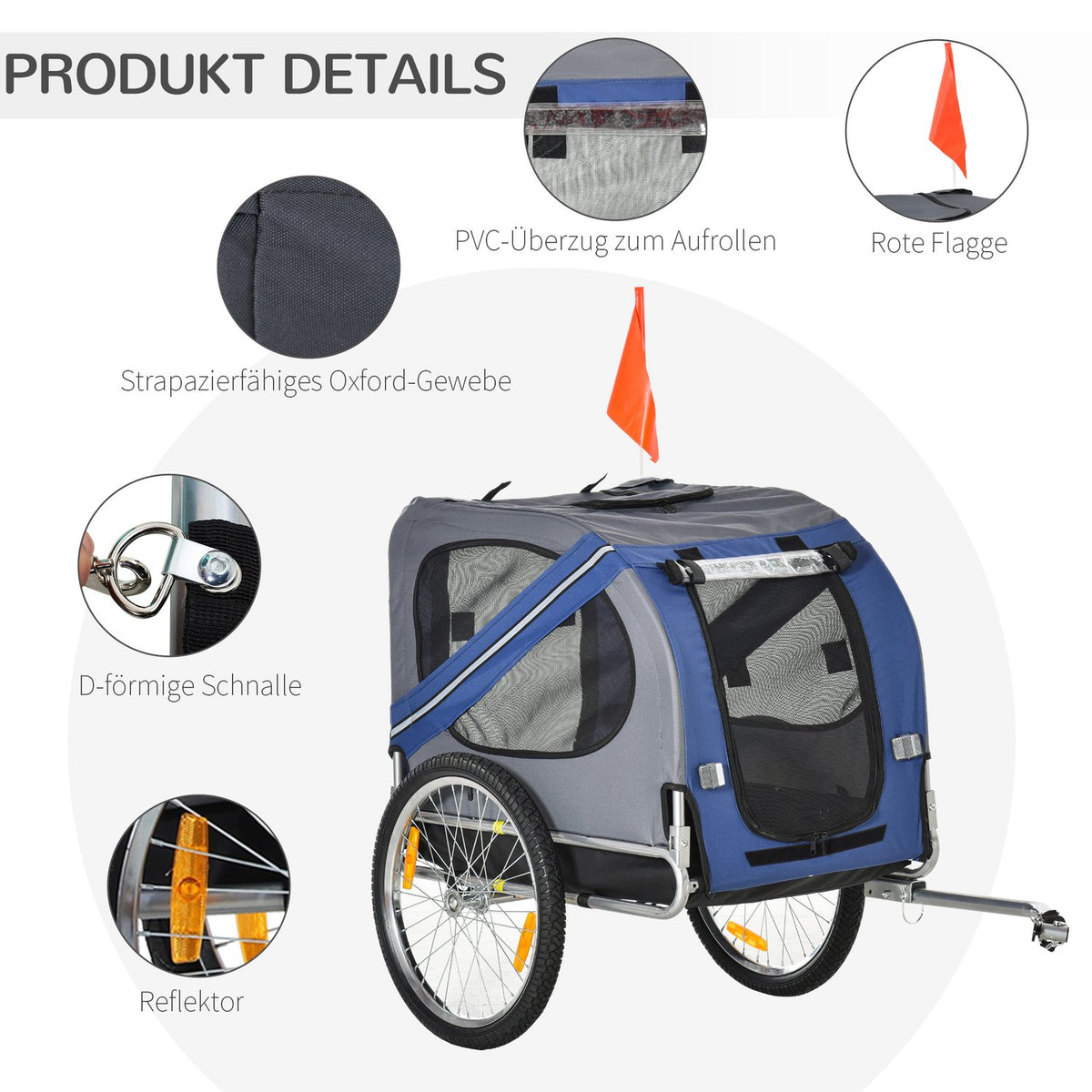Dog Trailer Bicycle Trailer Dog Transporter Dog Bicycle Trailer Oxford Fabric Rain Cover Breathable Blue 130 X 73 X 90 Cm