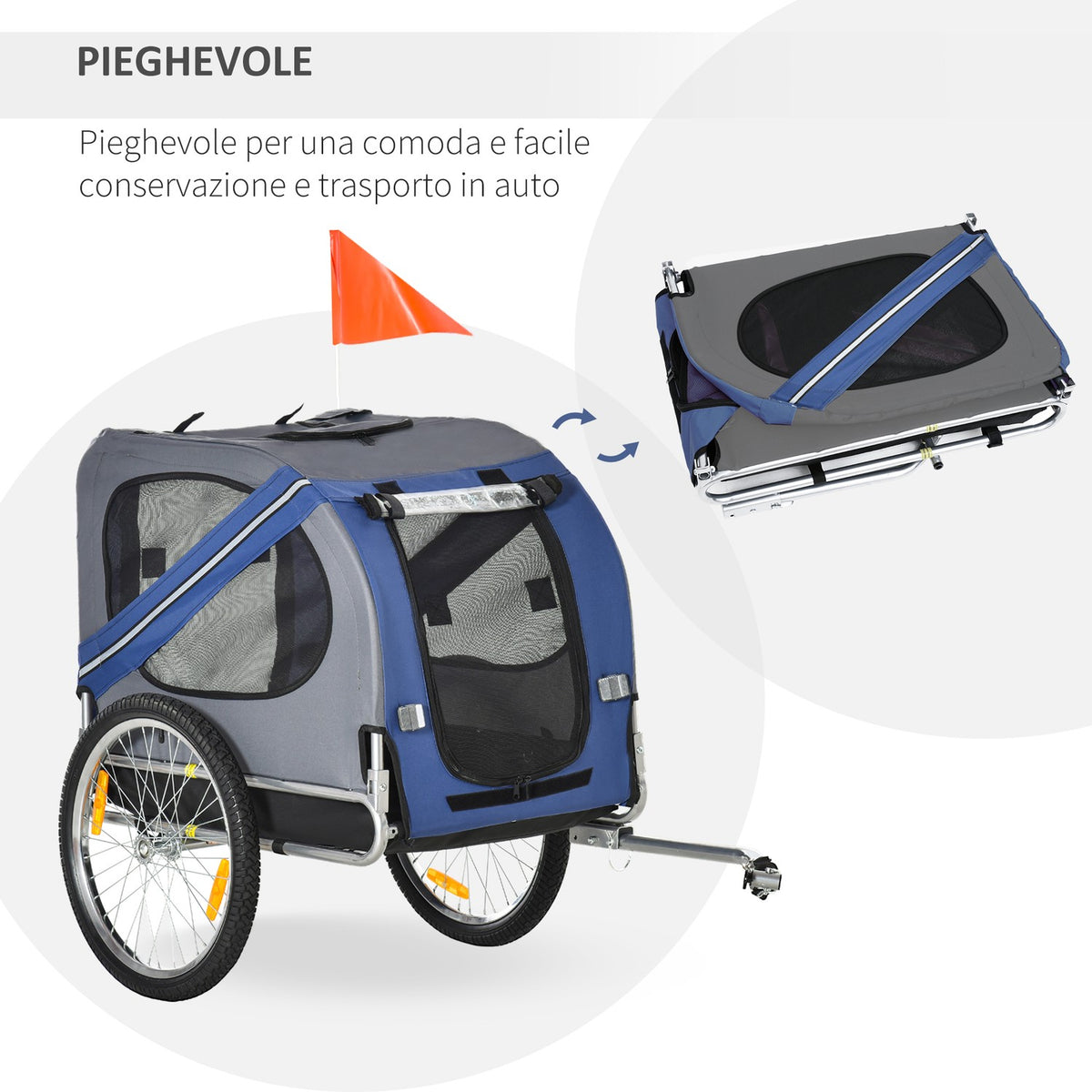 Dog Trailer Bicycle Trailer Dog Transporter Dog Bicycle Trailer Oxford Fabric Rain Cover Breathable Blue 130 X 73 X 90 Cm