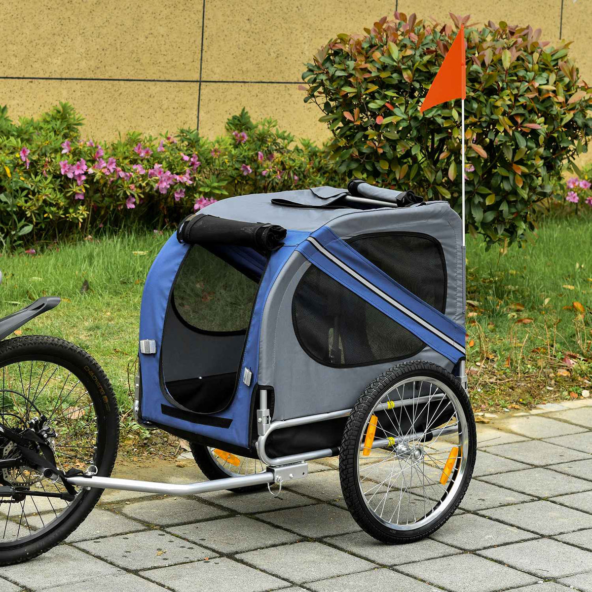Dog Trailer Bicycle Trailer Dog Transporter Dog Bicycle Trailer Oxford Fabric Rain Cover Breathable Blue 130 X 73 X 90 Cm