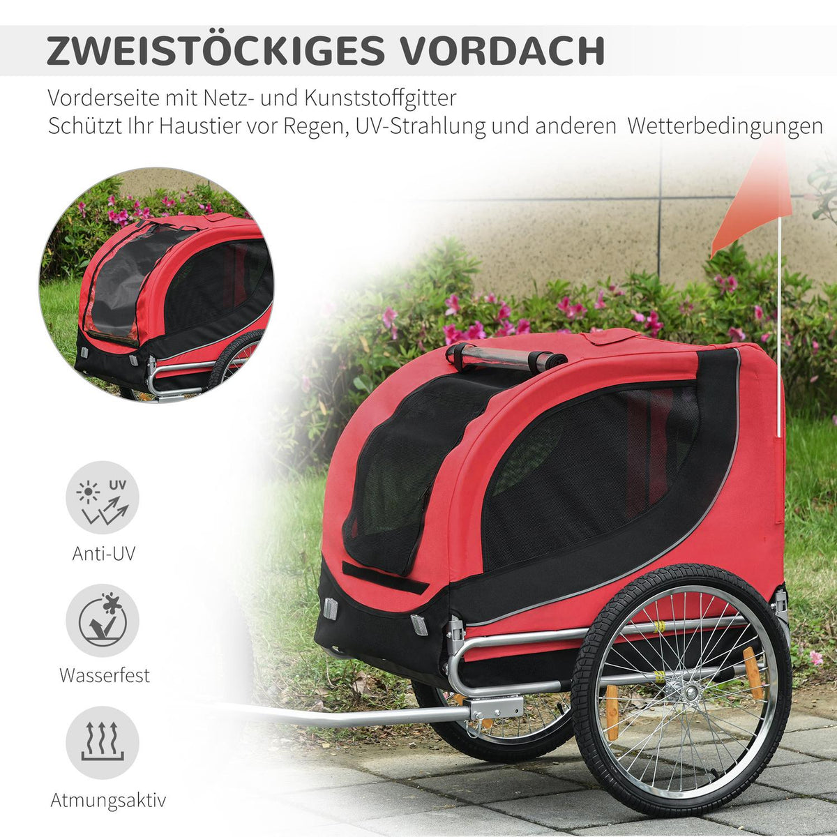 Dog Trailer Bicycle Trailer Dog Transporter Dog Bicycle Trailer Red + Black 130 X 73 X 90 Cm