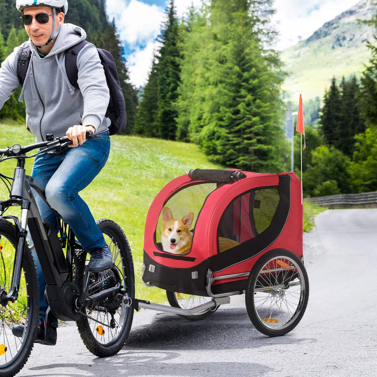 Dog Trailer Bicycle Trailer Dog Transporter Dog Bicycle Trailer Red + Black 130 X 73 X 90 Cm
