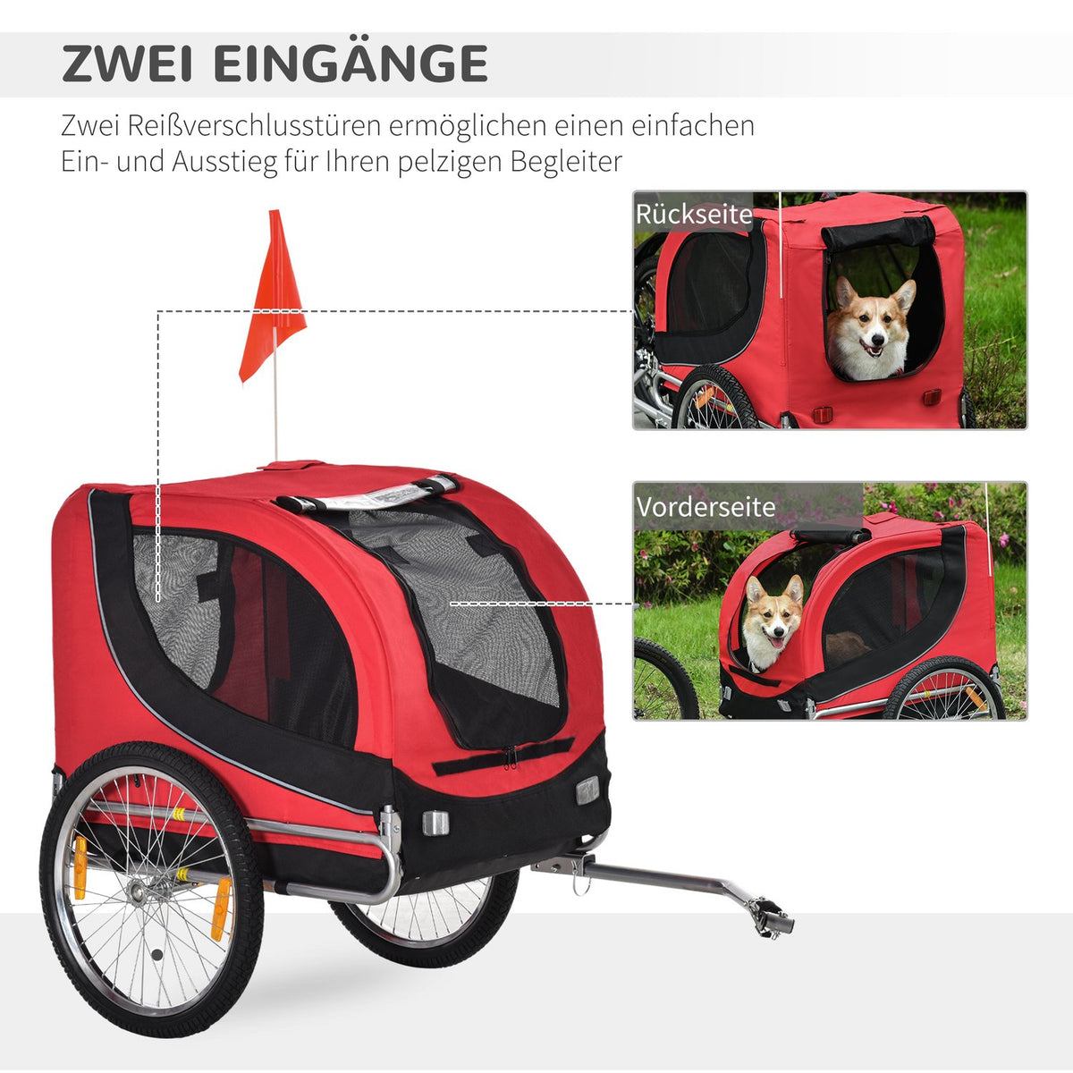 Dog Trailer Bicycle Trailer Dog Transporter Dog Bicycle Trailer Red + Black 130 X 73 X 90 Cm