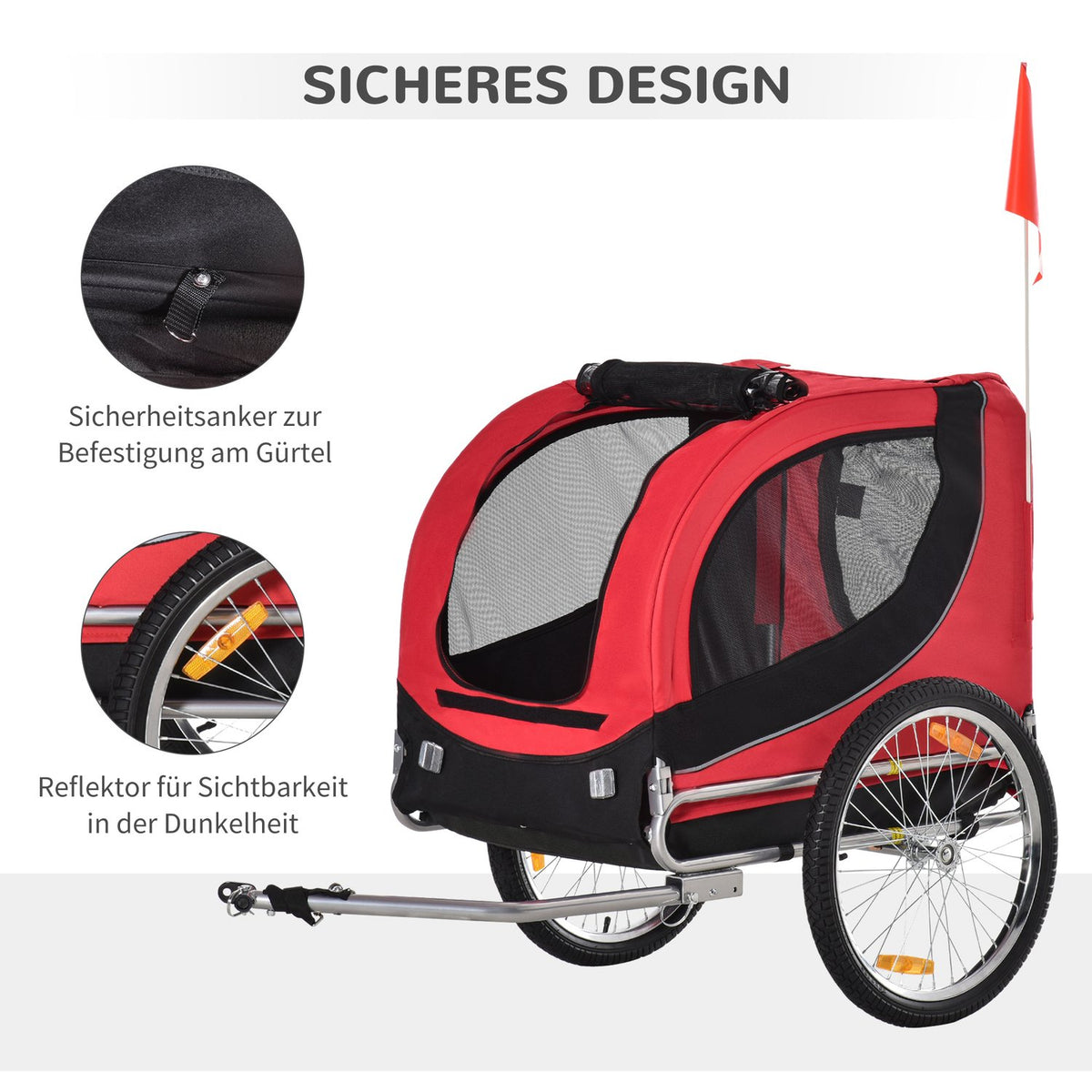 Dog Trailer Bicycle Trailer Dog Transporter Dog Bicycle Trailer Red + Black 130 X 73 X 90 Cm