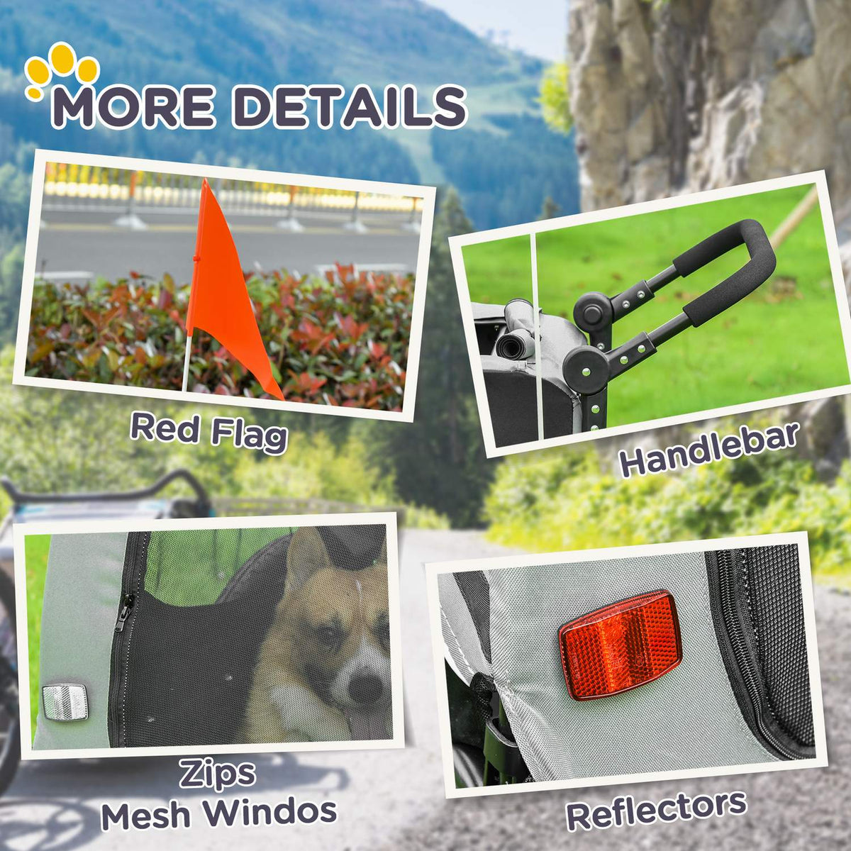 Dog Trailer & Dog Buggy 2-In-1 Dog Bike Trailer With Reflectors, For Medium Dogs Up To 20 Kg, Oxford Fabric, Gray