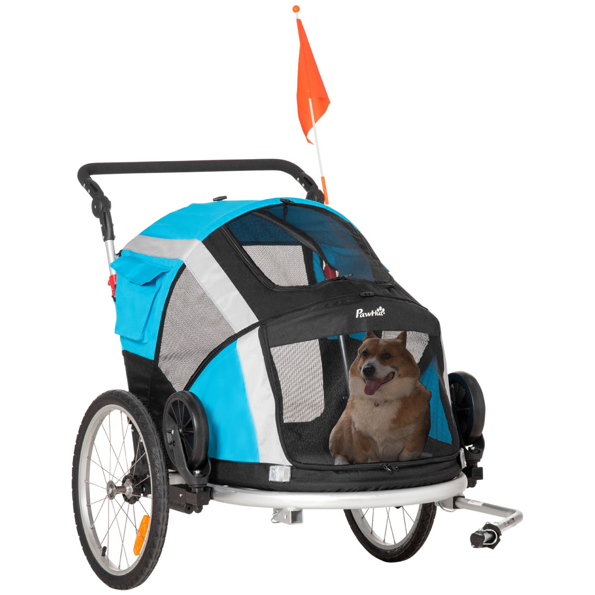 Dog Trailer Foldable 2-In-1 Pet Bicycle Trailer & Dog Transporter, Oxford Fabric, Metal, Blue+Silver, 150X82X108Cm