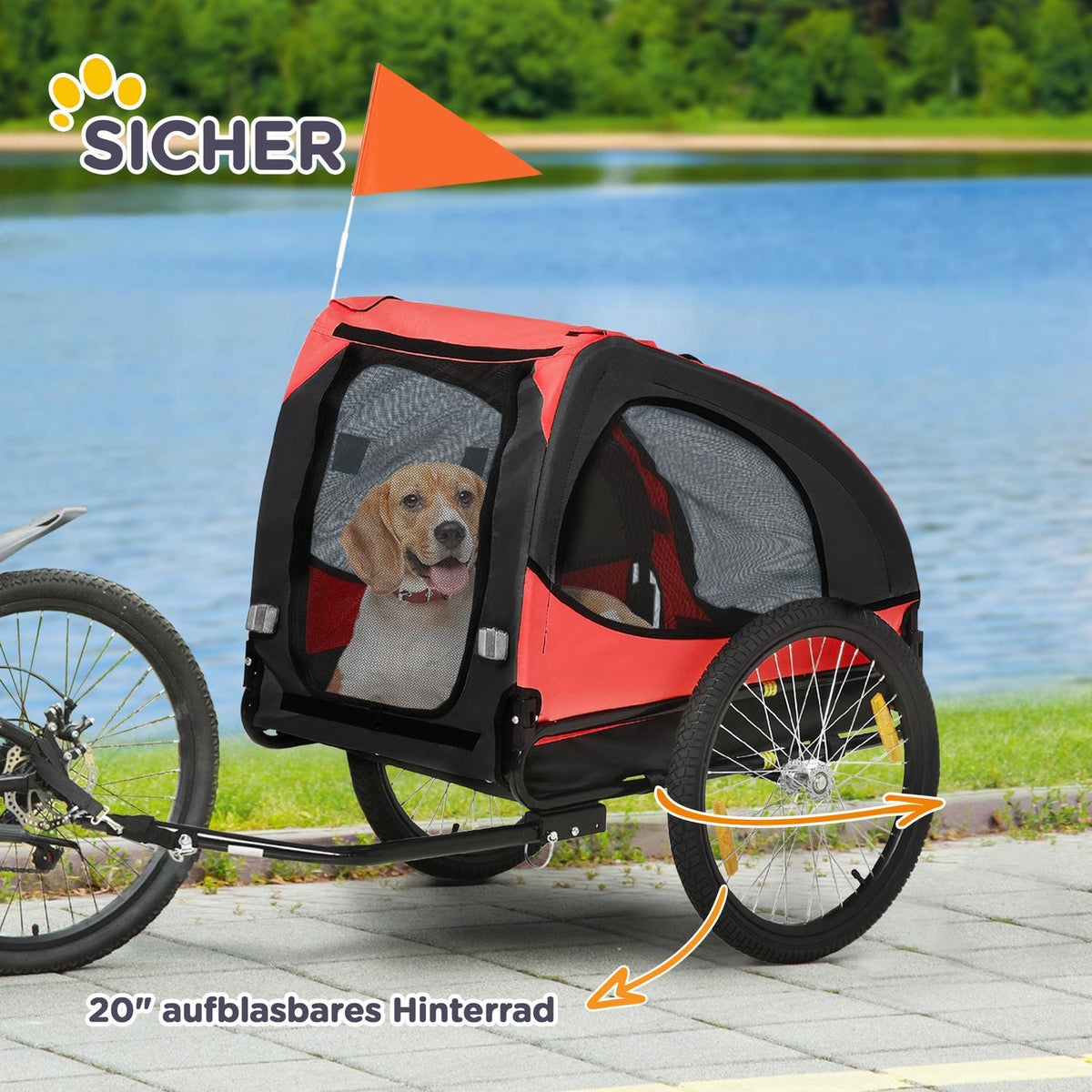 Dog Trailer, Folding Bicycle Trailer for Dogs, Dog Buggy with Reflectors, Quick Release, Dog Bicycle Trailer, Water Resistant, Oxford Cloth, Steel, Red, 140 x 71 x 83 cm