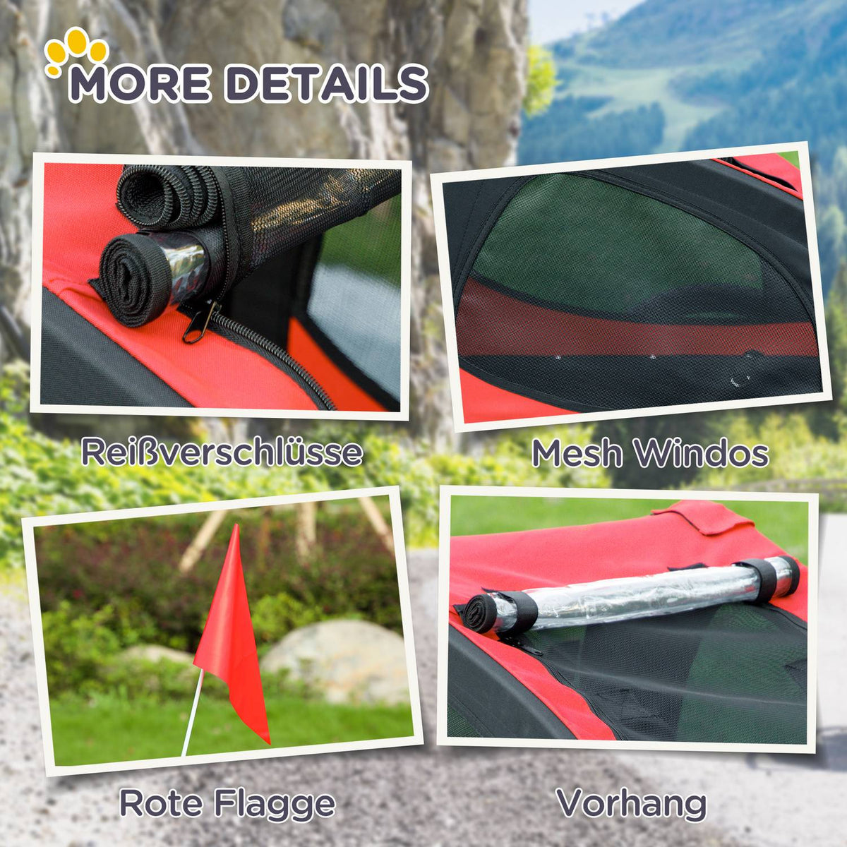 Dog Trailer, Folding Bicycle Trailer for Dogs, Dog Buggy with Reflectors, Quick Release, Dog Bicycle Trailer, Water Resistant, Oxford Cloth, Steel, Red, 140 x 71 x 83 cm
