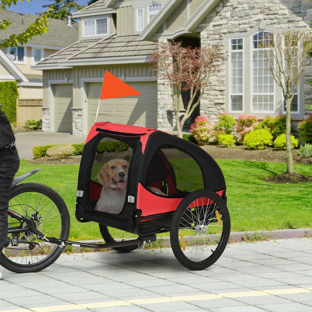 Dog Trailer, Folding Bicycle Trailer for Dogs, Dog Buggy with Reflectors, Quick Release, Dog Bicycle Trailer, Water Resistant, Oxford Cloth, Steel, Red, 140 x 71 x 83 cm