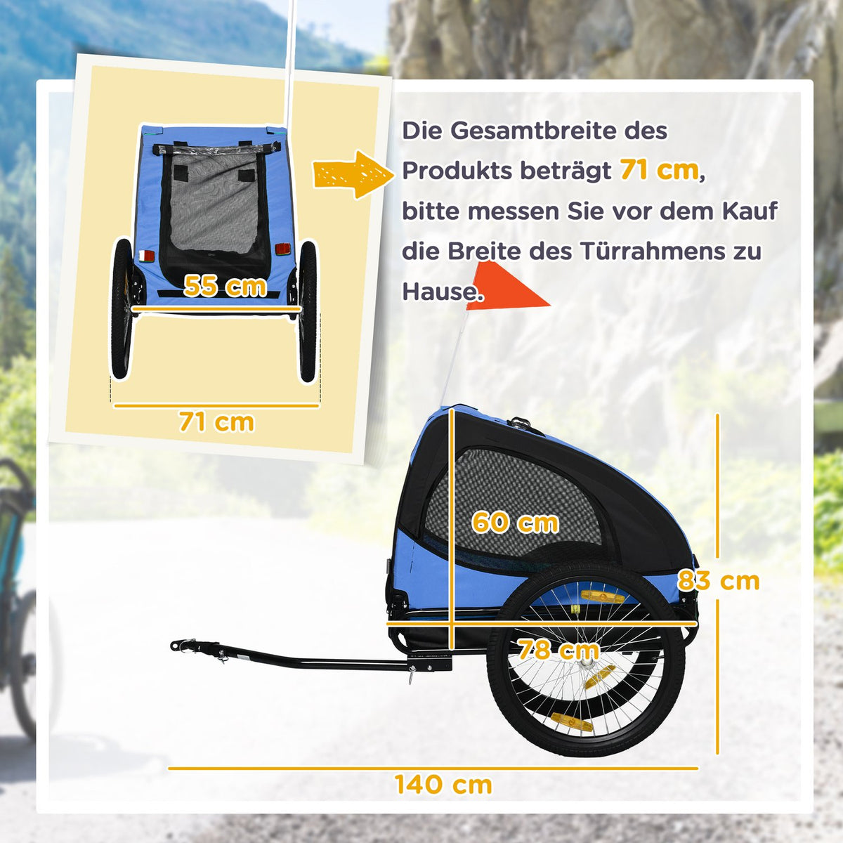 Dog Trailer, Folding Bicycle Trailer for Dogs, Quick Release, Water Resistant, Oxford Cloth, Steel, 140 x 71 x 83 cm, Blue