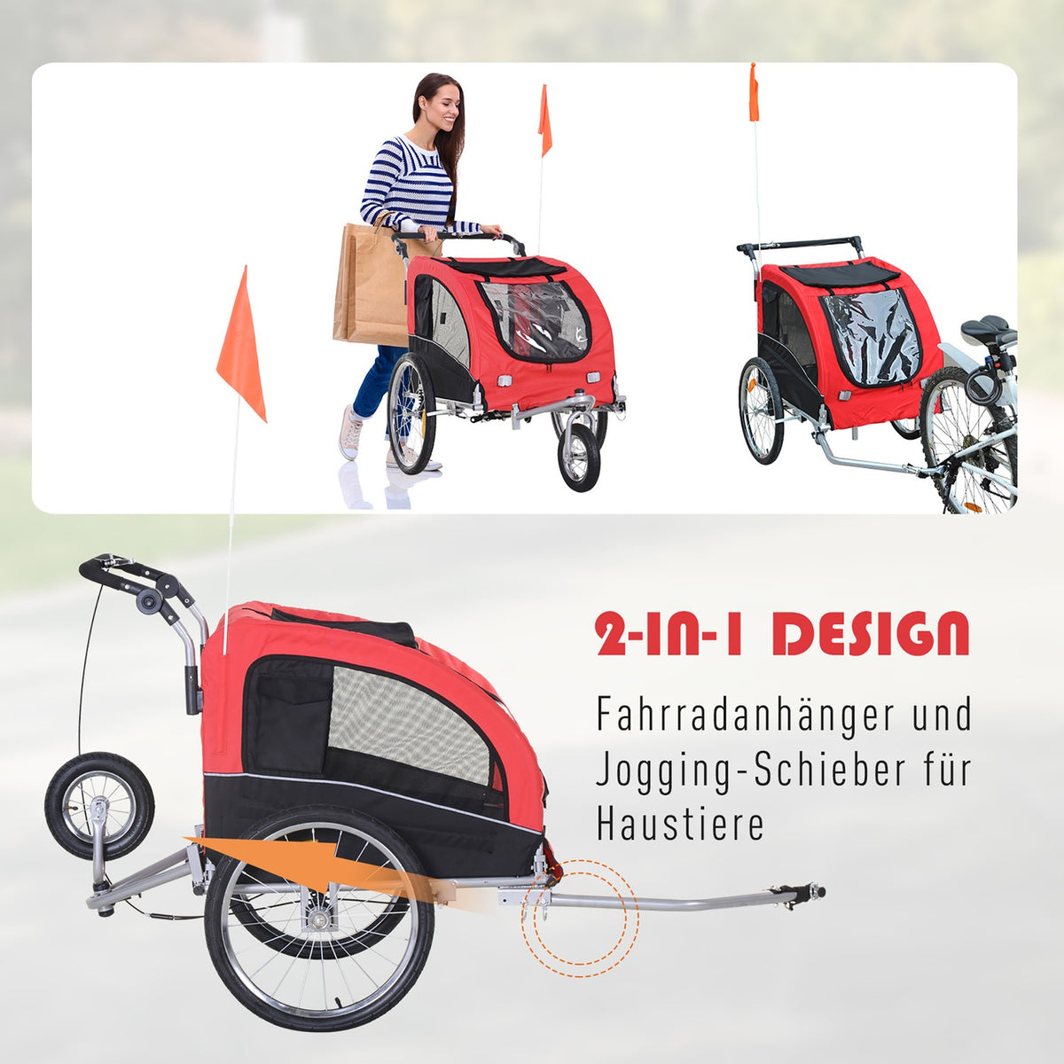 Dog Trailer Jogger Bicycle Trailer Dog Bicycle Trailer Red+Black 155 X 83 X 108 Cm