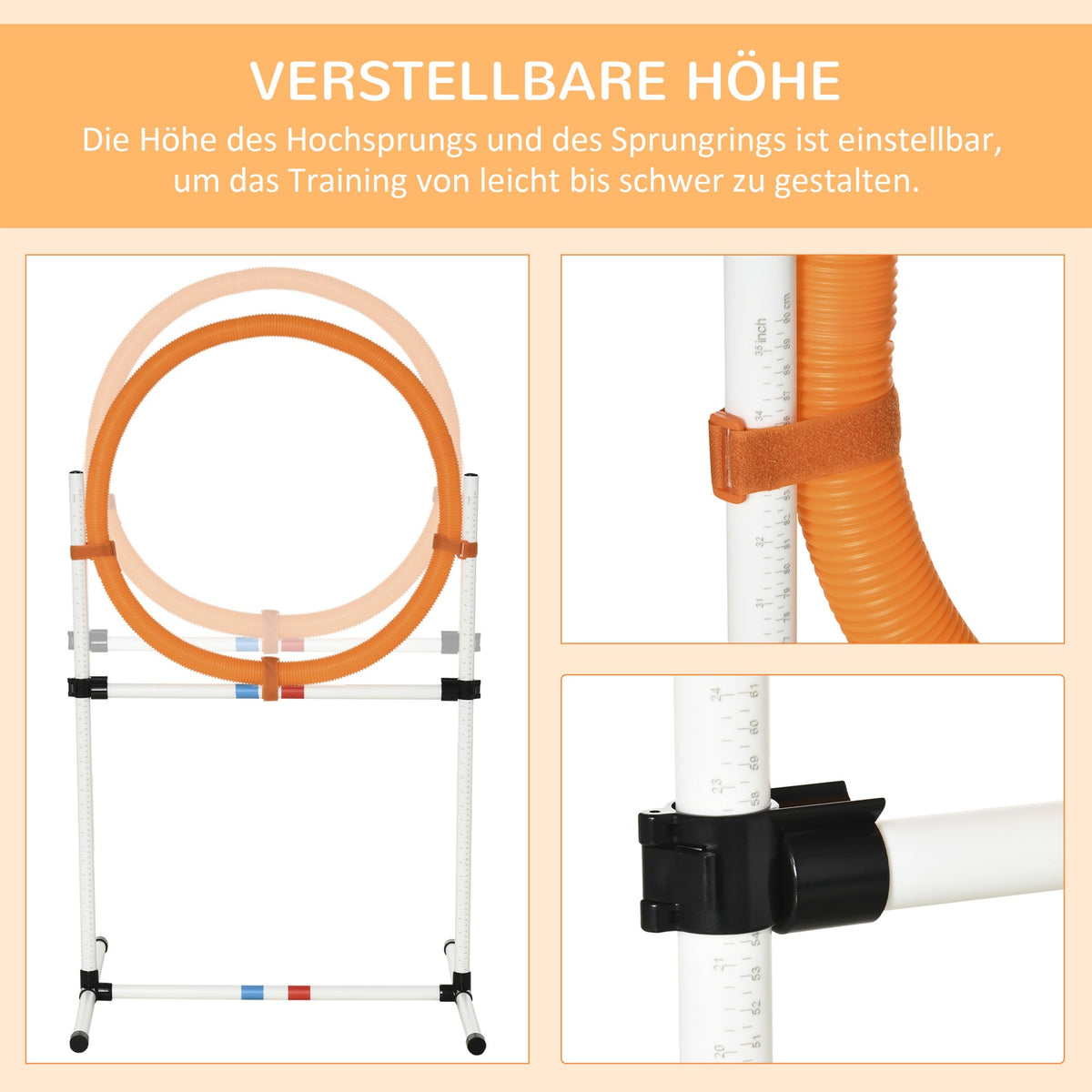 Dog Training Set Jumping Ring For Agility Training, Portable, Pe, White + Orange, 74.5X66X91Cm