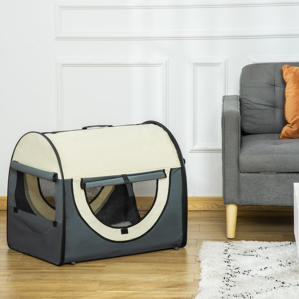 Dog Transport Box Foldable Dog Transport Box With Cushion, Waterproof, Oxford Fabric, Dark Gray, 81X56X66Cm
