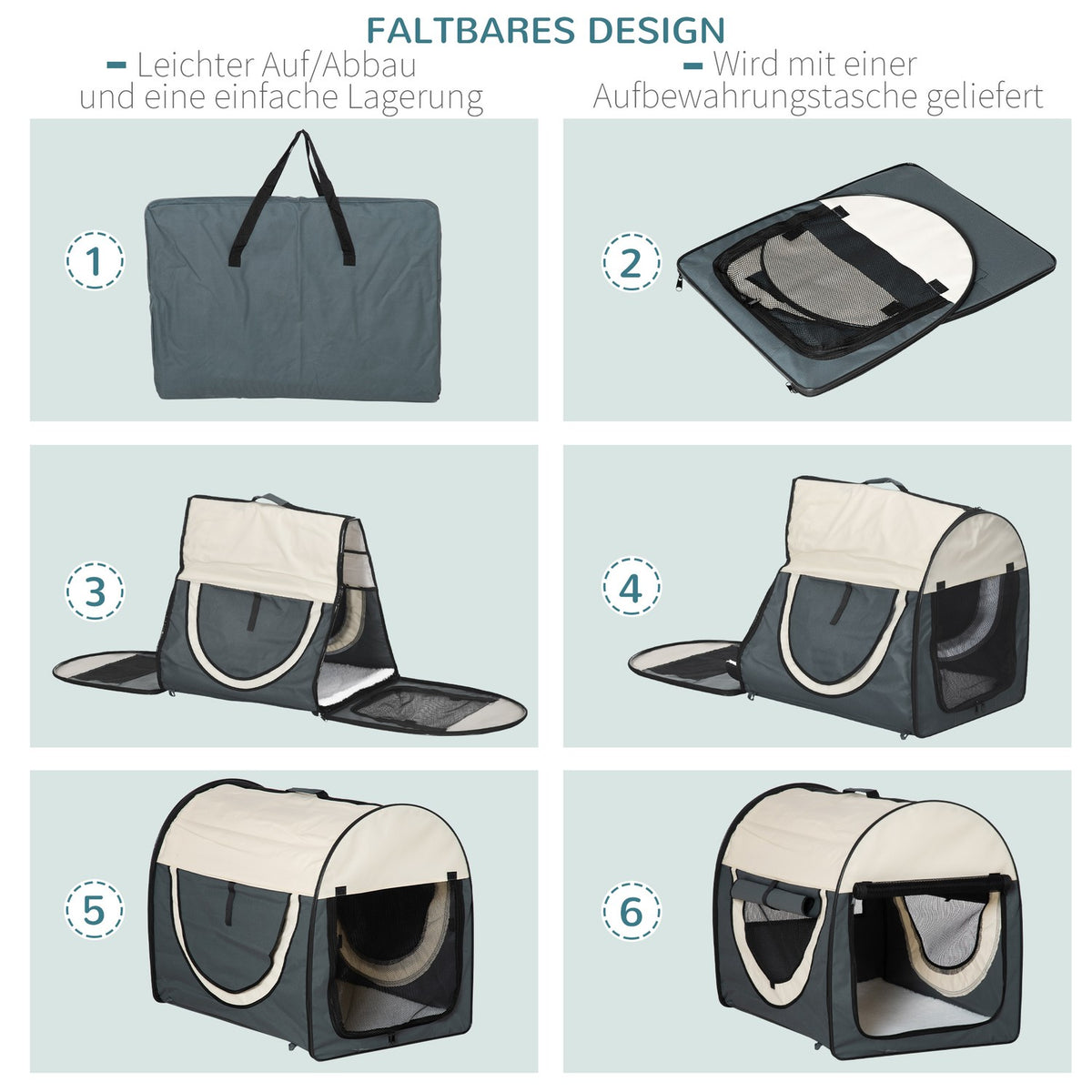 Dog Transport Box Foldable Dog Transport Box With Cushion, Waterproof, Oxford Fabric, Dark Gray, 81X56X66Cm