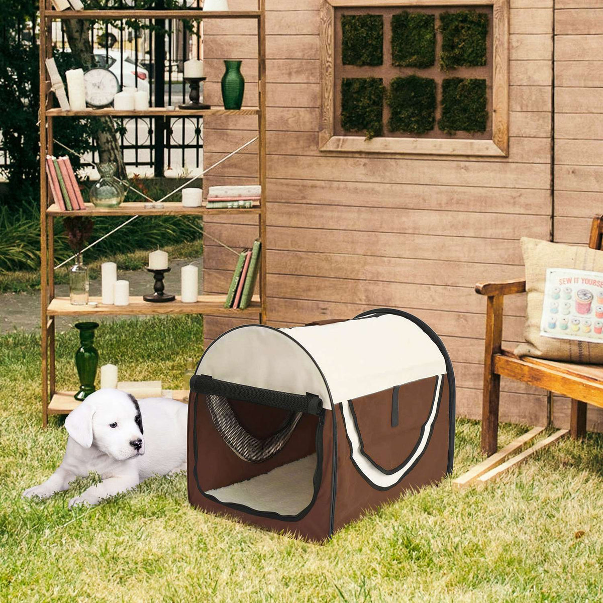 Dog Transport Box Foldable Pet Backpack With Cushion, Waterproof, Oxford Cloth, Coffee, 61X46X51 Cm