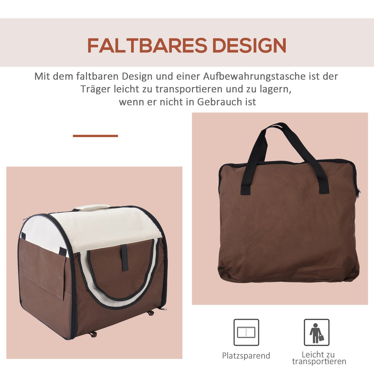 Dog Transport Box Foldable Pet Backpack With Cushion, Waterproof, Oxford Cloth, Coffee, 61X46X51 Cm