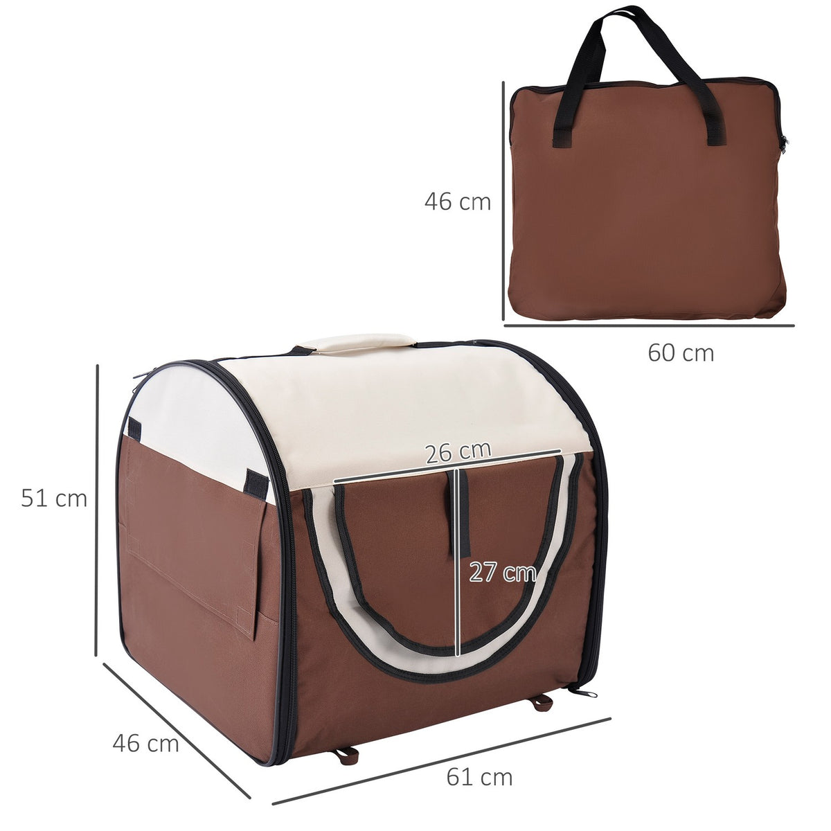 Dog Transport Box Foldable Pet Backpack With Cushion, Waterproof, Oxford Cloth, Coffee, 61X46X51 Cm