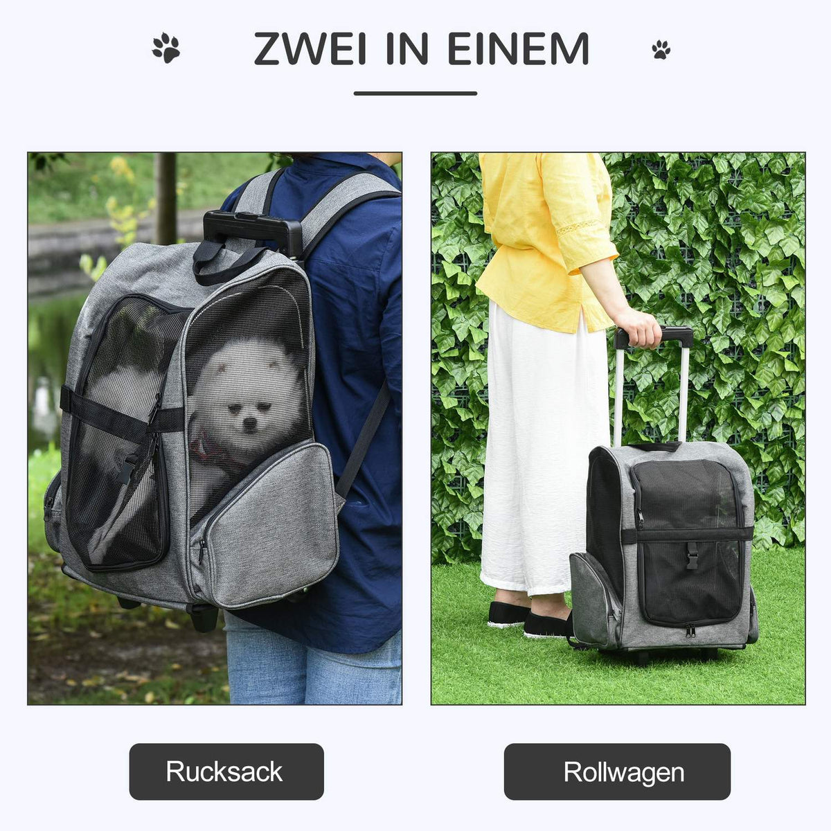 Dog Trolley 2-In-1 Carrier & Pet Backpack For Animals, Breathable Oxford Fabric, With Door & Window