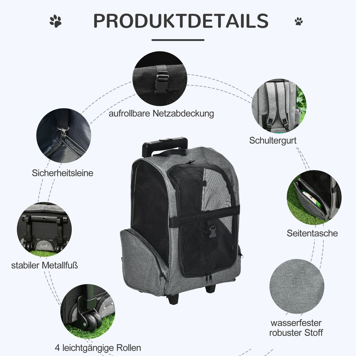 Dog Trolley 2-In-1 Carrier & Pet Backpack For Animals, Breathable Oxford Fabric, With Door & Window