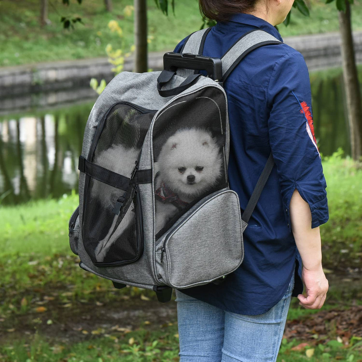 Dog Trolley 2-In-1 Carrier & Pet Backpack For Animals, Breathable Oxford Fabric, With Door & Window