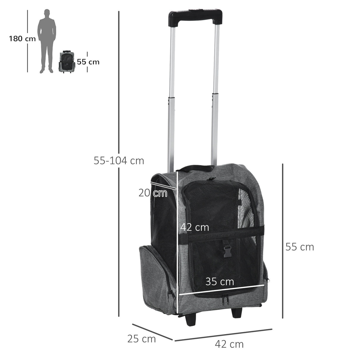 Dog Trolley 2-In-1 Carrier & Pet Backpack For Animals, Breathable Oxford Fabric, With Door & Window